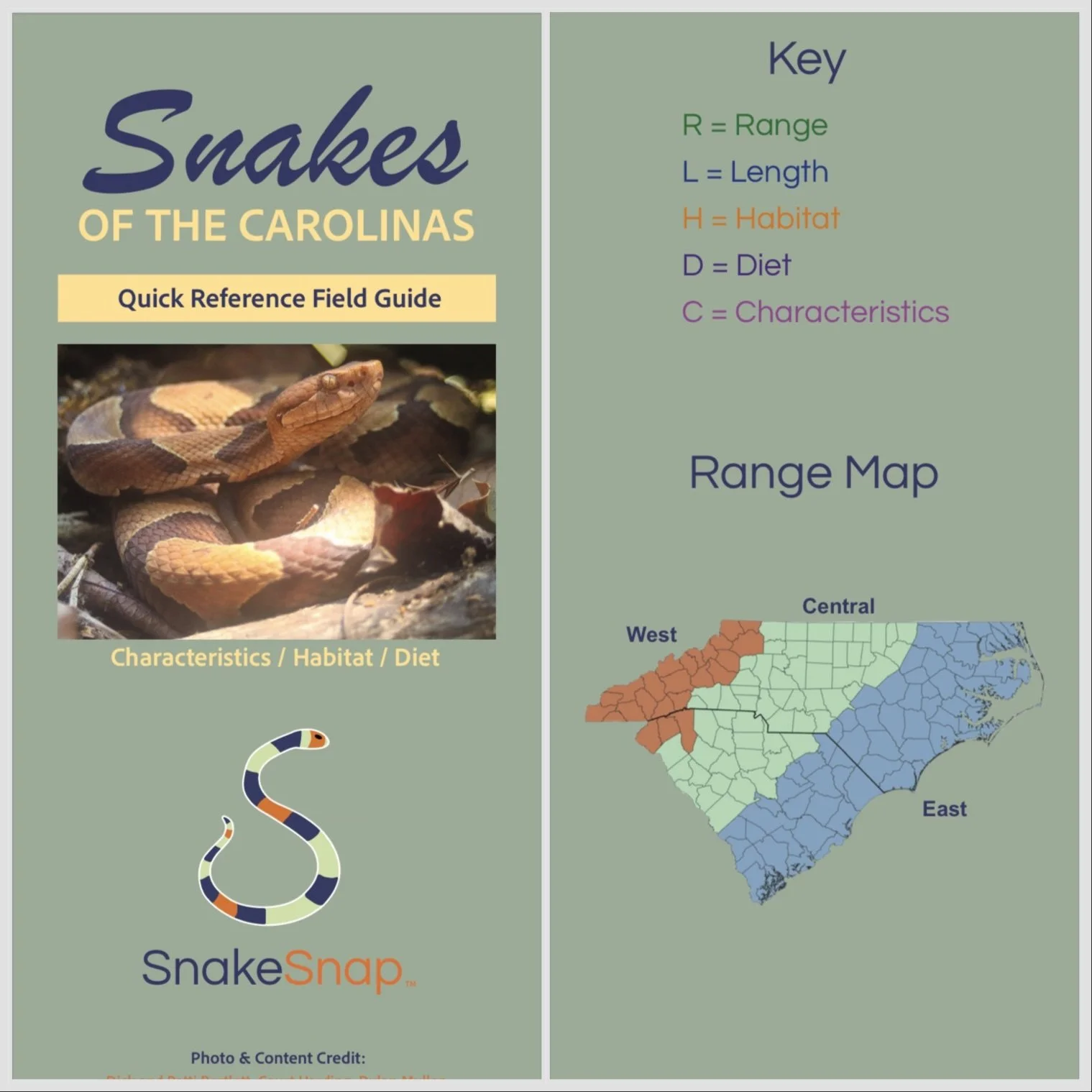 Snakes of the Carolinas Quick Reference Field Guide (Printed Booklet)
