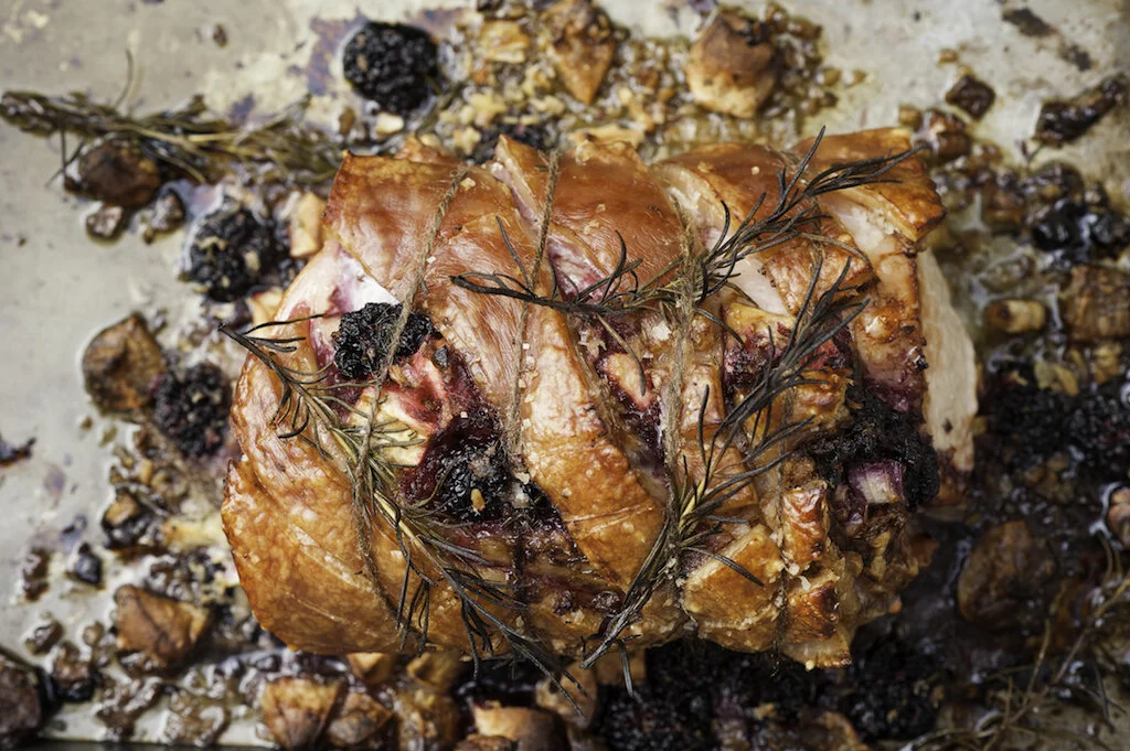 Roast Pork Filled With Blackberries, Apples & Rosemary