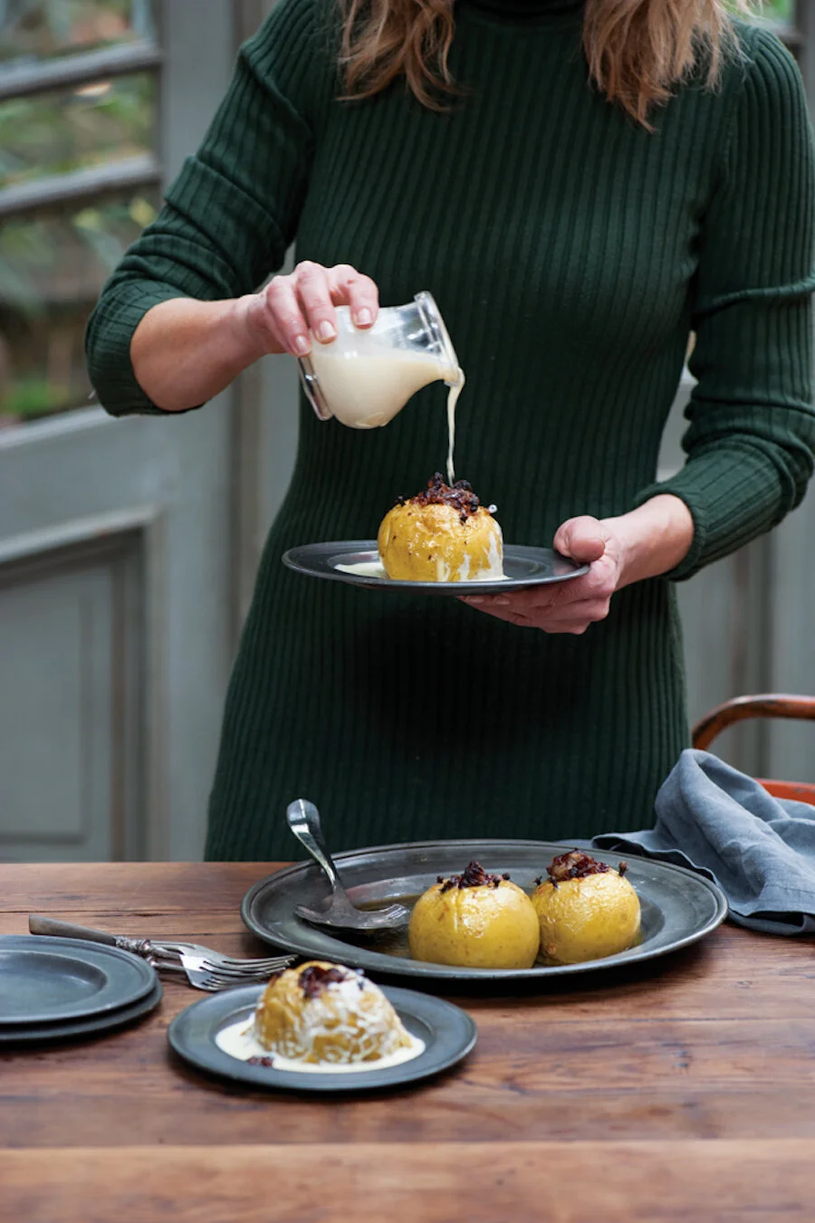 Baked Apples With Dates, Honey &amp; Spices Served With Vanilla Custard