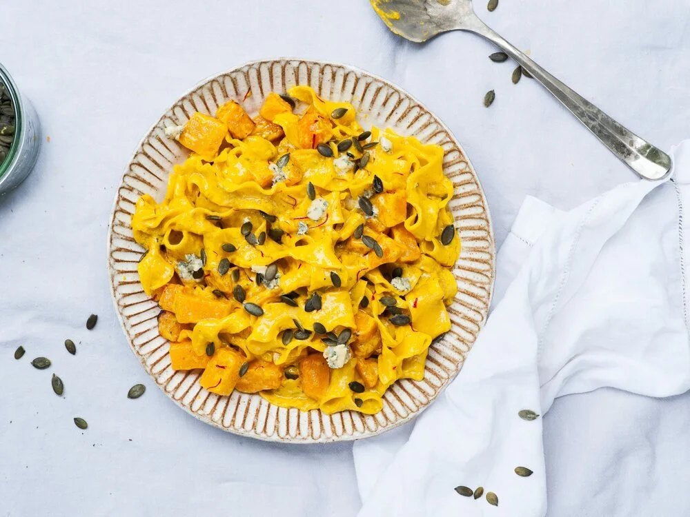 Roast Butternut Squash, Cashel Blue & Saffron Pappardelle