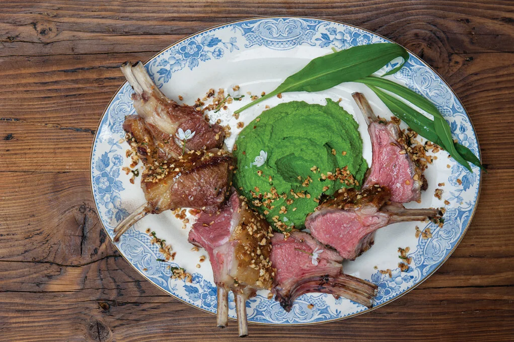 lamb cutlets with pea and wild garlic puree.jpg