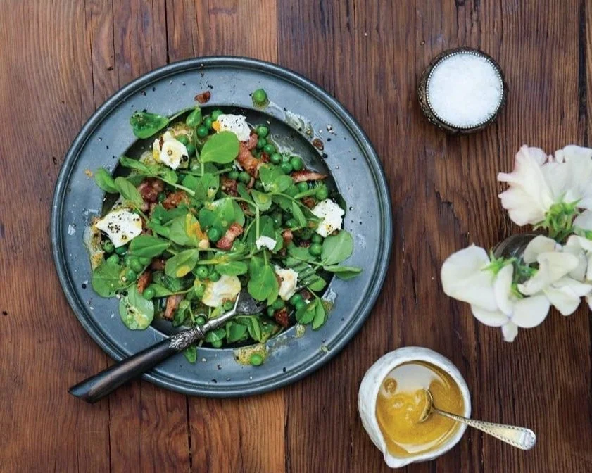 Spring Pea, Pea Shoot &amp; Goats Cheese Salad With Orange Dressing 
