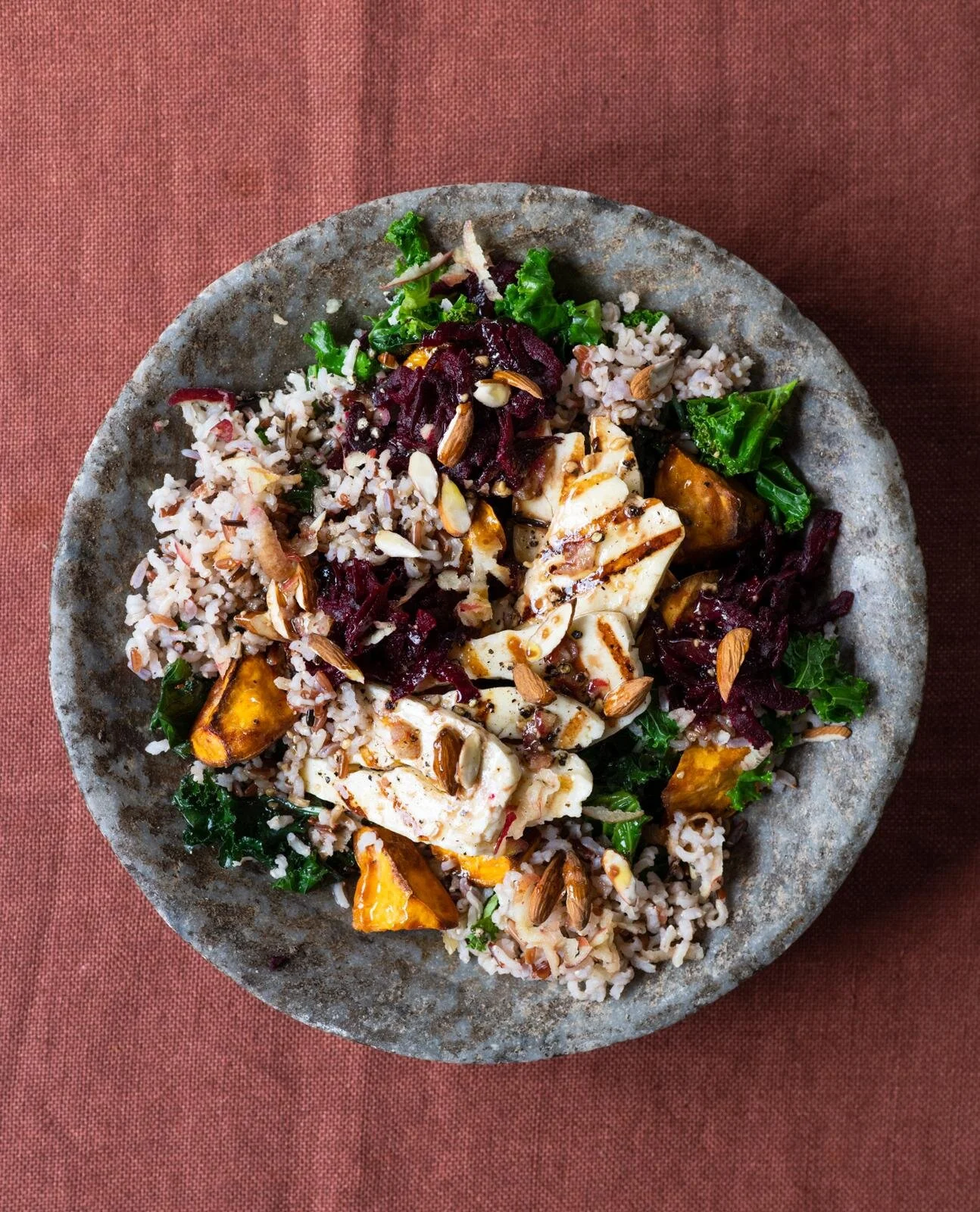 Harvest Salad With Kale, Apple, Beetroot & Grilled Halloumi