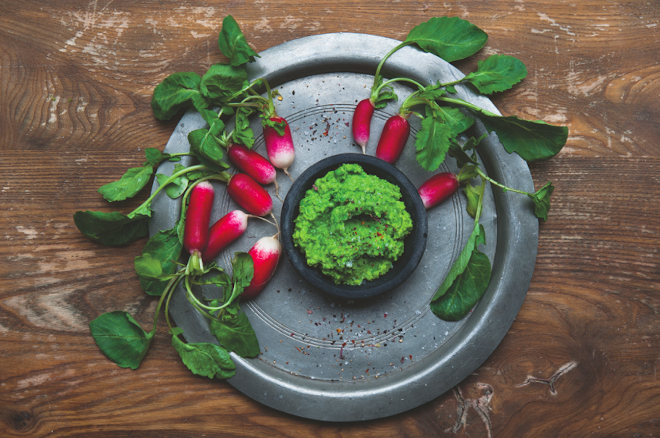 Pea Guacamole with Radishes