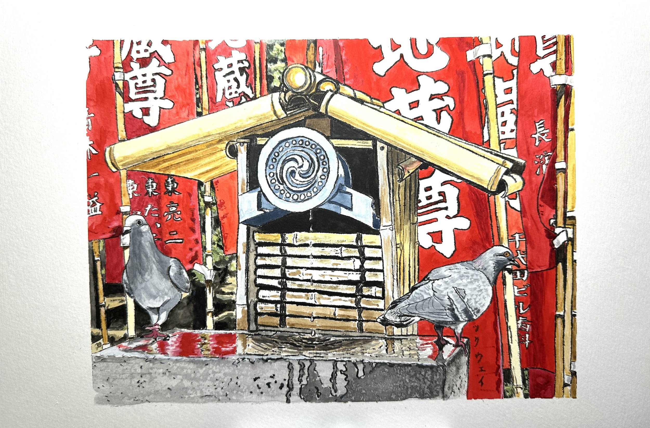 'Pigeons, Senso-ji Temple, Tokyo' A4 giclee print