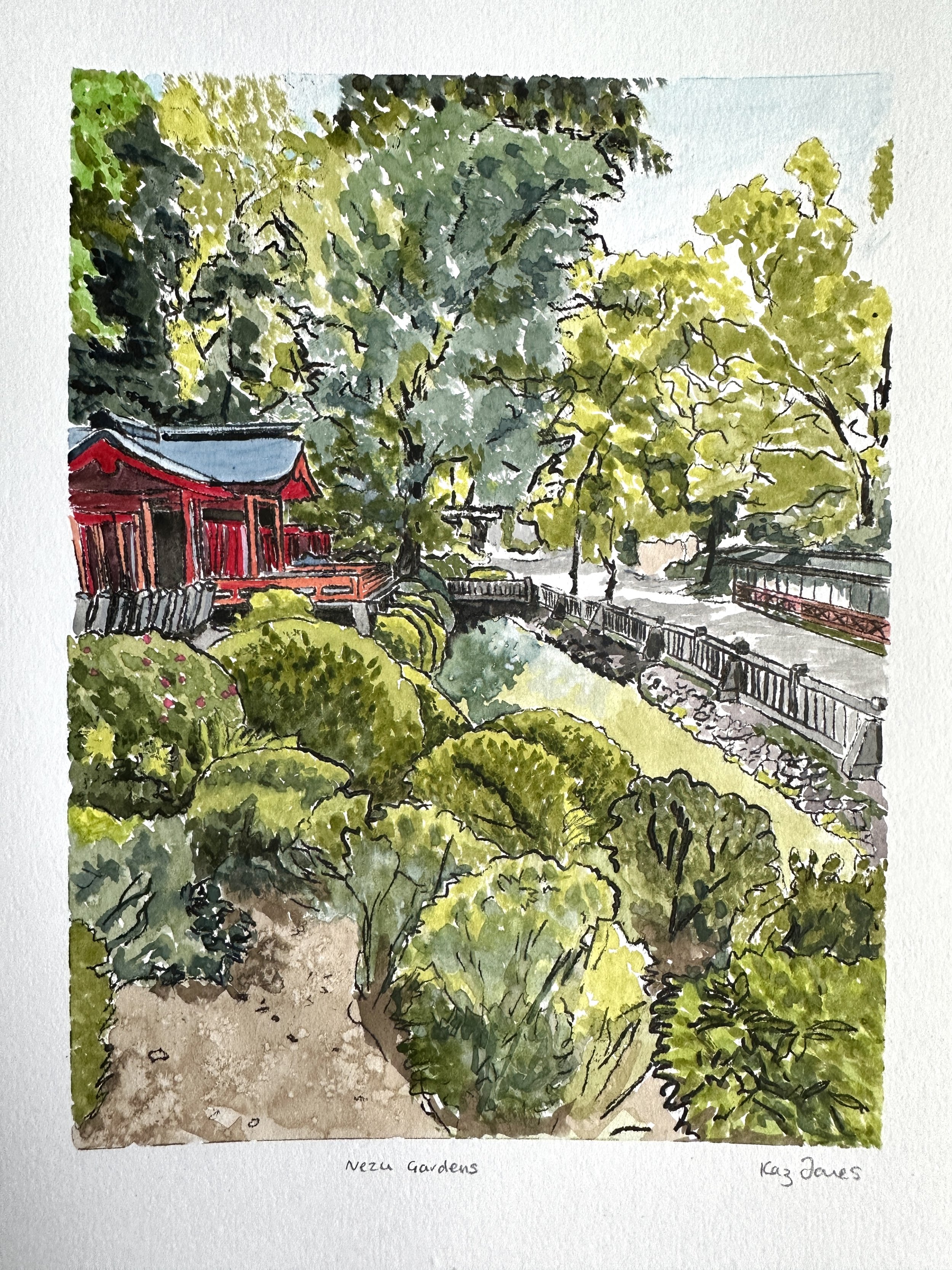 'Gardens, Nezu Shrine, Tokyo' A4 giclee print