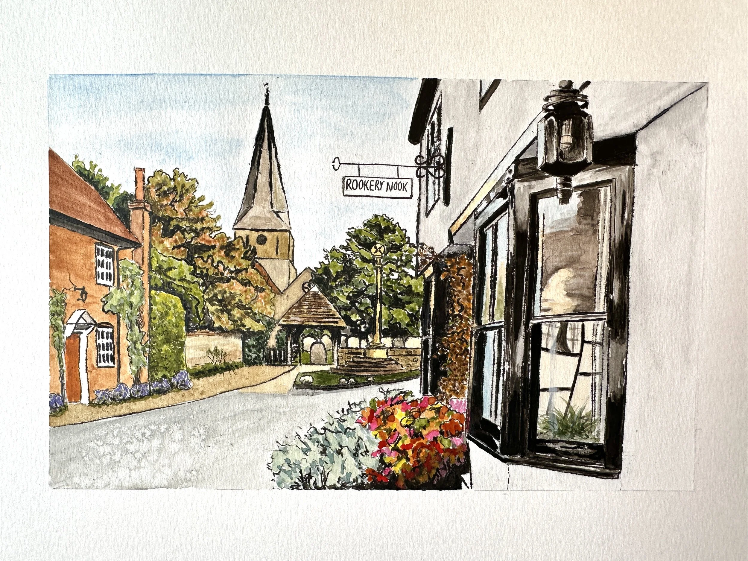 'Rookery Nook, Shere', A4 giclee print