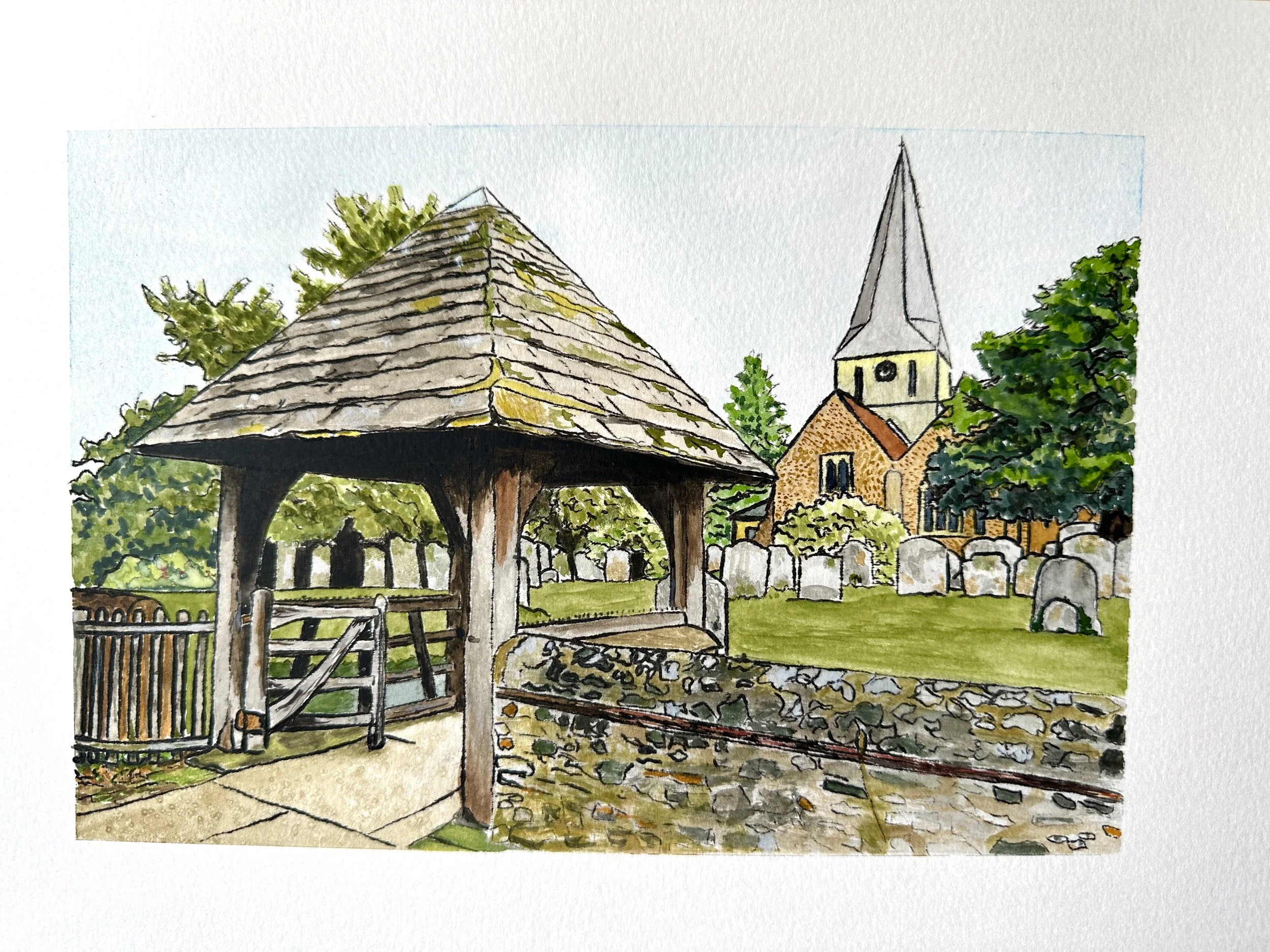 'St James's Church, Shere', A4 giclee print