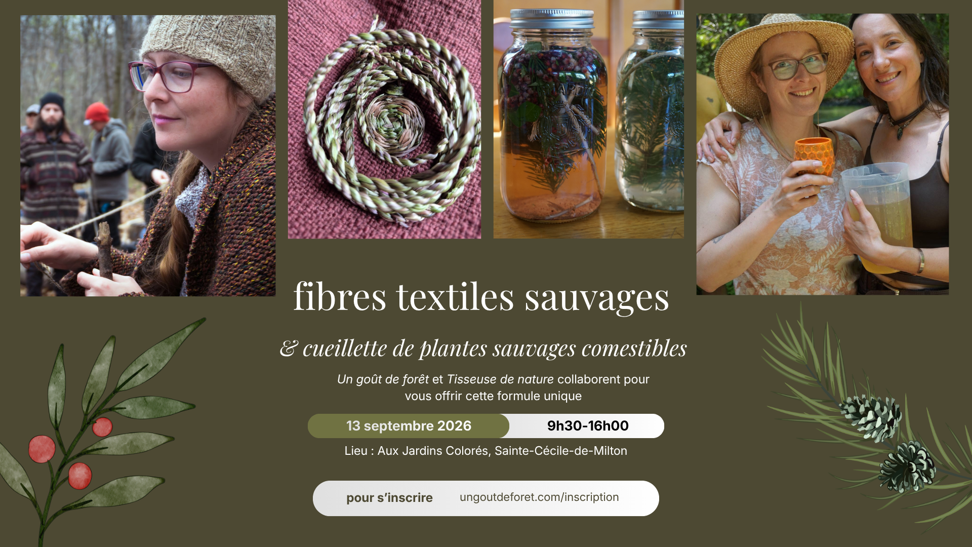 Fibres textiles sauvages & cueillette de plantes sauvages comestibles – 13 septembre 2026 – 9h30 à 16h – Sainte-Cécile-de-Milton