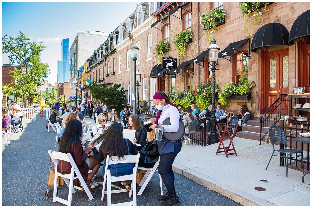 Outdoor dining on the 3400 block of Sansom Street