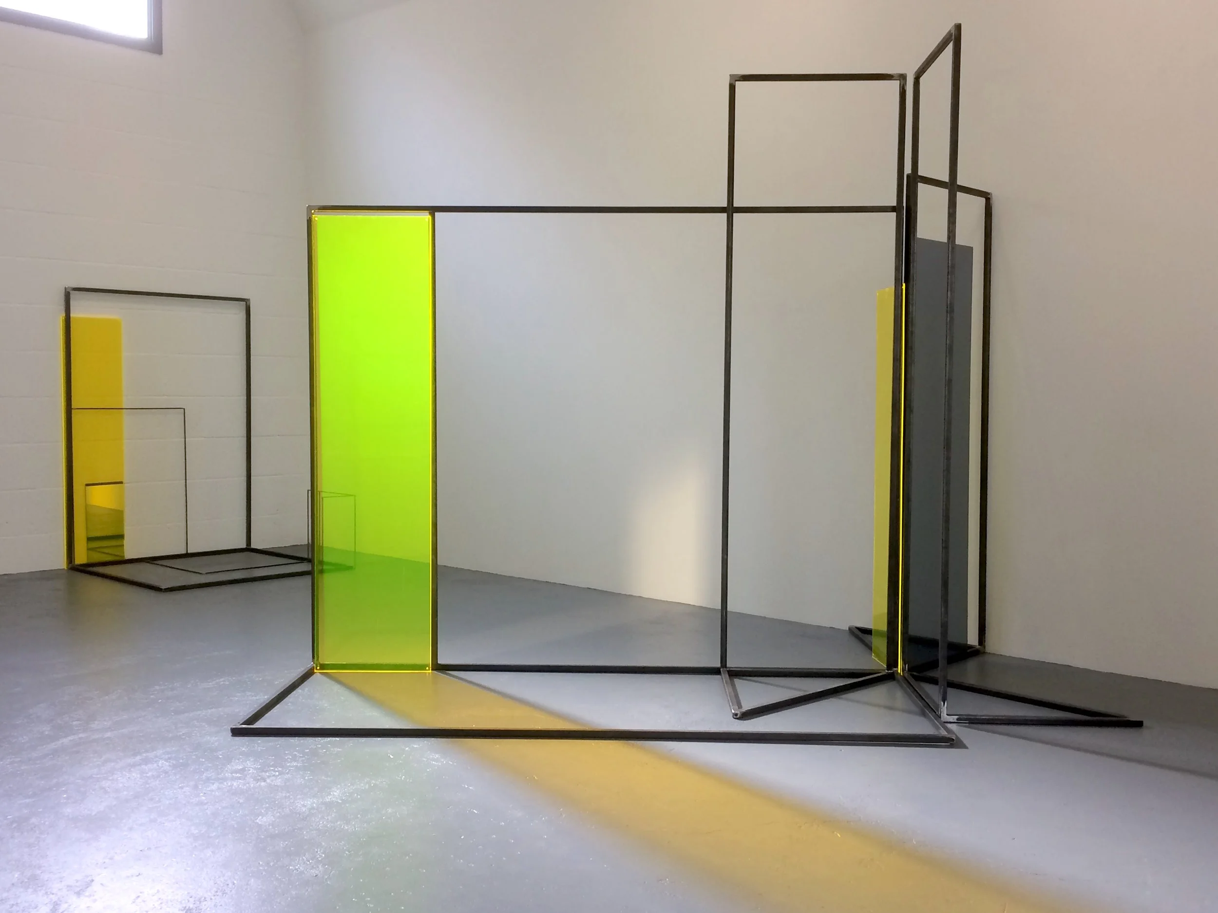 Rosalind Davis.Haus Konstructiv. Steel, Perspex and Mirror installation at no format gallery.2017jpg.jpg