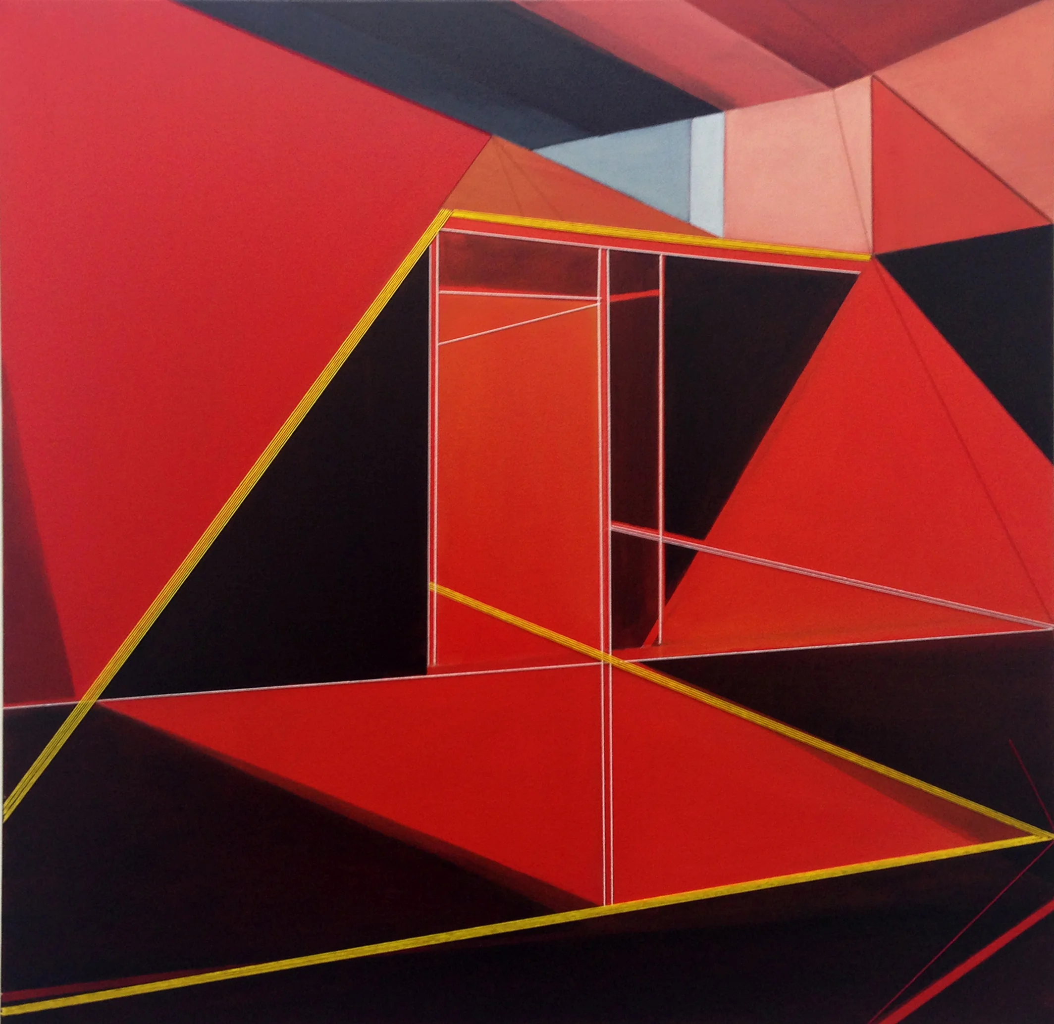 Echo Chamber. Oil and Embroidery on linen. 100x100cm. 2014. Private Collection