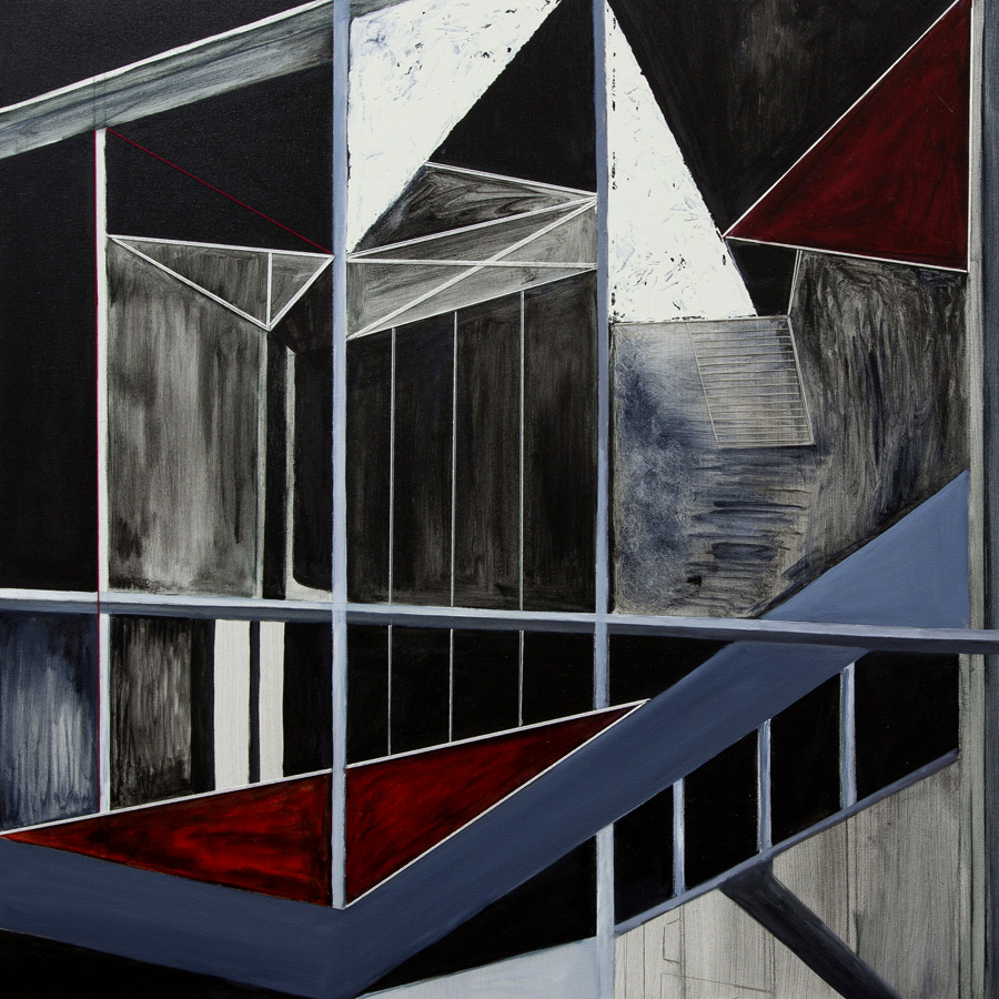 Rosalind Davis.The Observation Room. Oil and Embroidery on Linen.100x100cm.2013.jpg