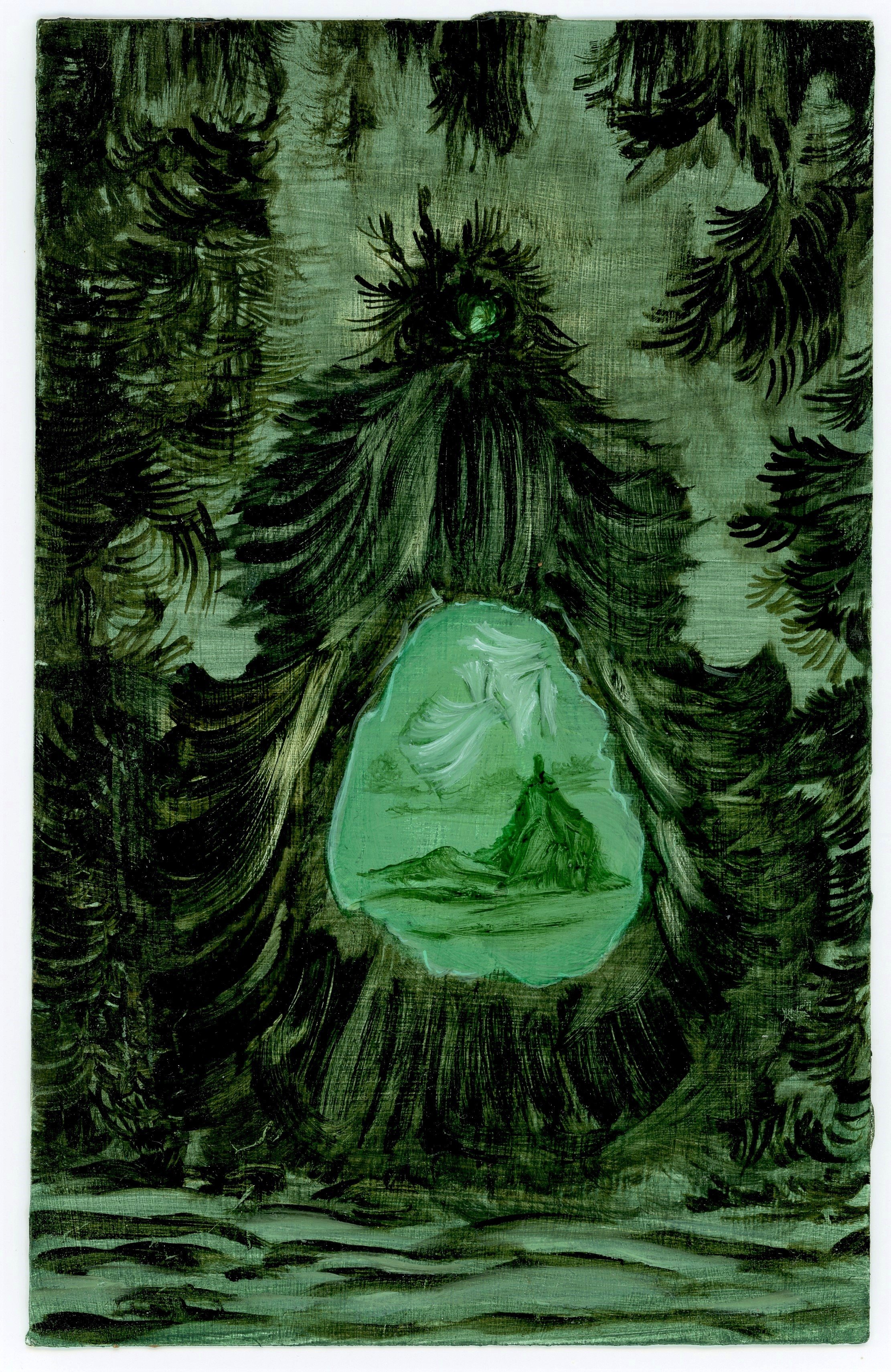 Joanna Whittle_ Forest Shrine, With Saints, With Mountains _ oil on postcard _ 14 x 9cm _ 2022.jpg