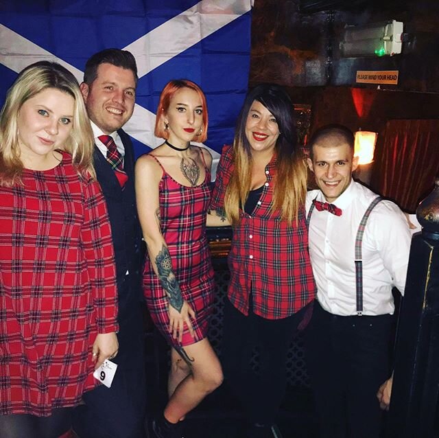 The manager and staff getting its tartan on for burns night. Come and have a dram if whisky or a cocktail or two. #burnsnight #tartanarmy #whisky #scotch #stratforduponavon #nightclub