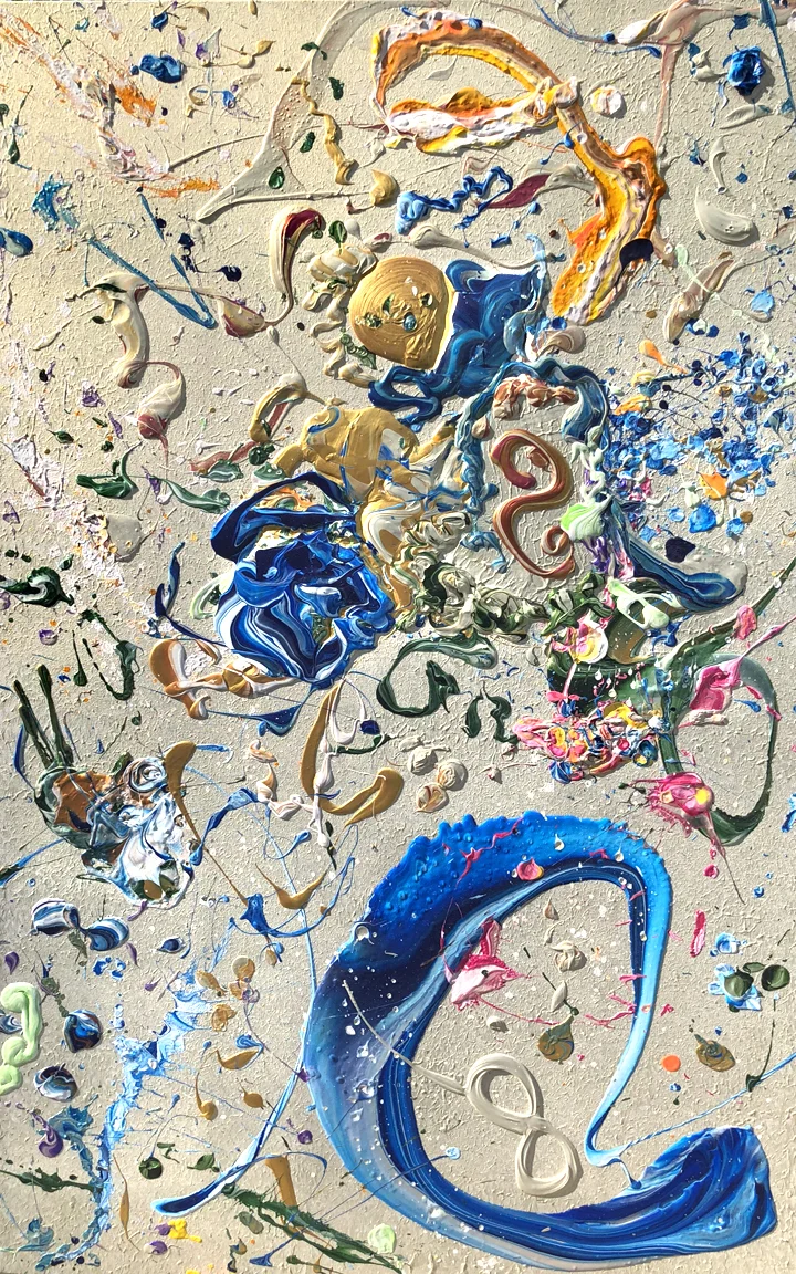 WAVES OF LIGHT - AN ARCHETYPAL PORTRAIT OF THE MAGICIAN TAROT CARD, 2017, ACRYLIC ON CANVAS, 60 X 36 INCHES, ( AVAILABLE RARITY GALLERY , MYKONOS)