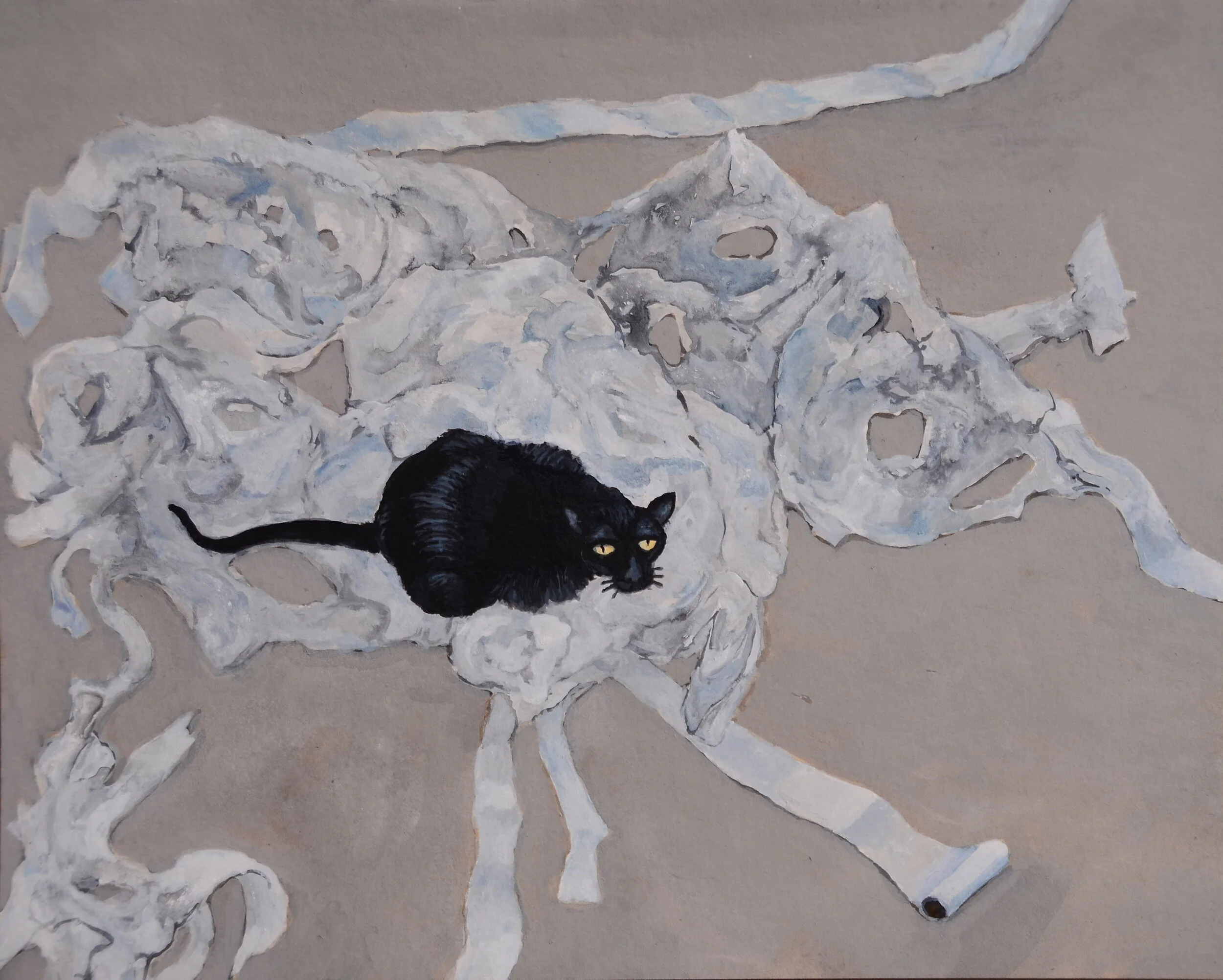 Pg. 2: “What did you do Bad Cat?!! Argh! Goddamn! If you weren’t so delightfully goddamn cute…I gotta clean up your shit now.” I’m late already. “Bad Cat, call Bret tell him I’ll be there in a few. Stop staring and call you bastard. UGH! You never