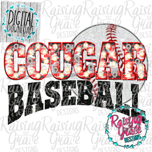 Cougars Marquee Baseball C PNG Digital Download Sublimation Design