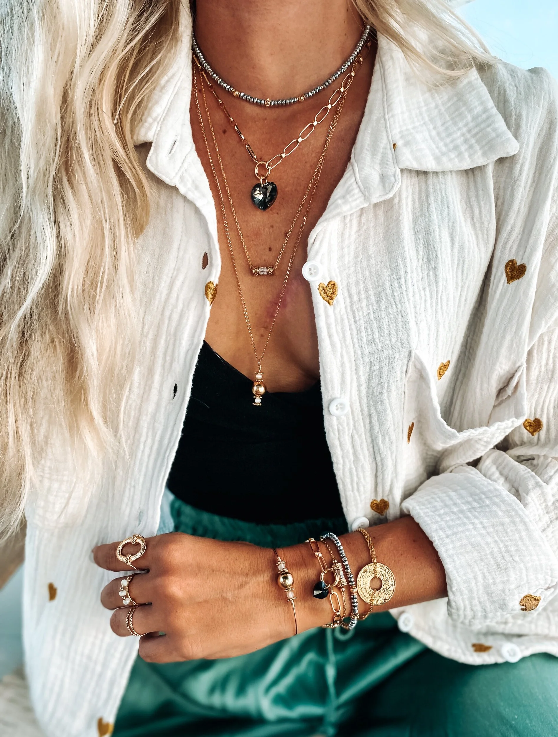 Collier Silver Hill plaqué or et hématites look casual