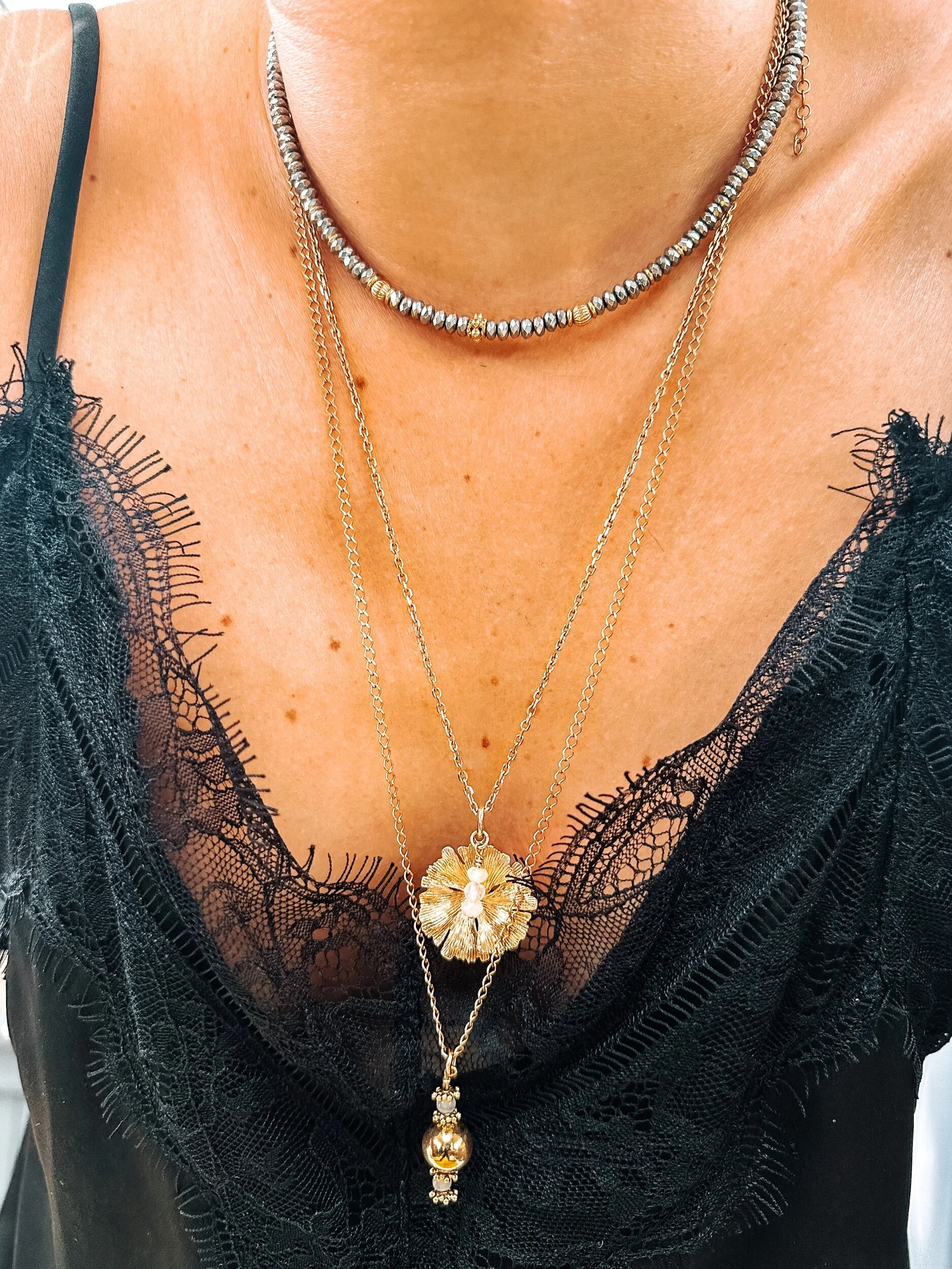 Collier Silver Hill plaqué or et hématites