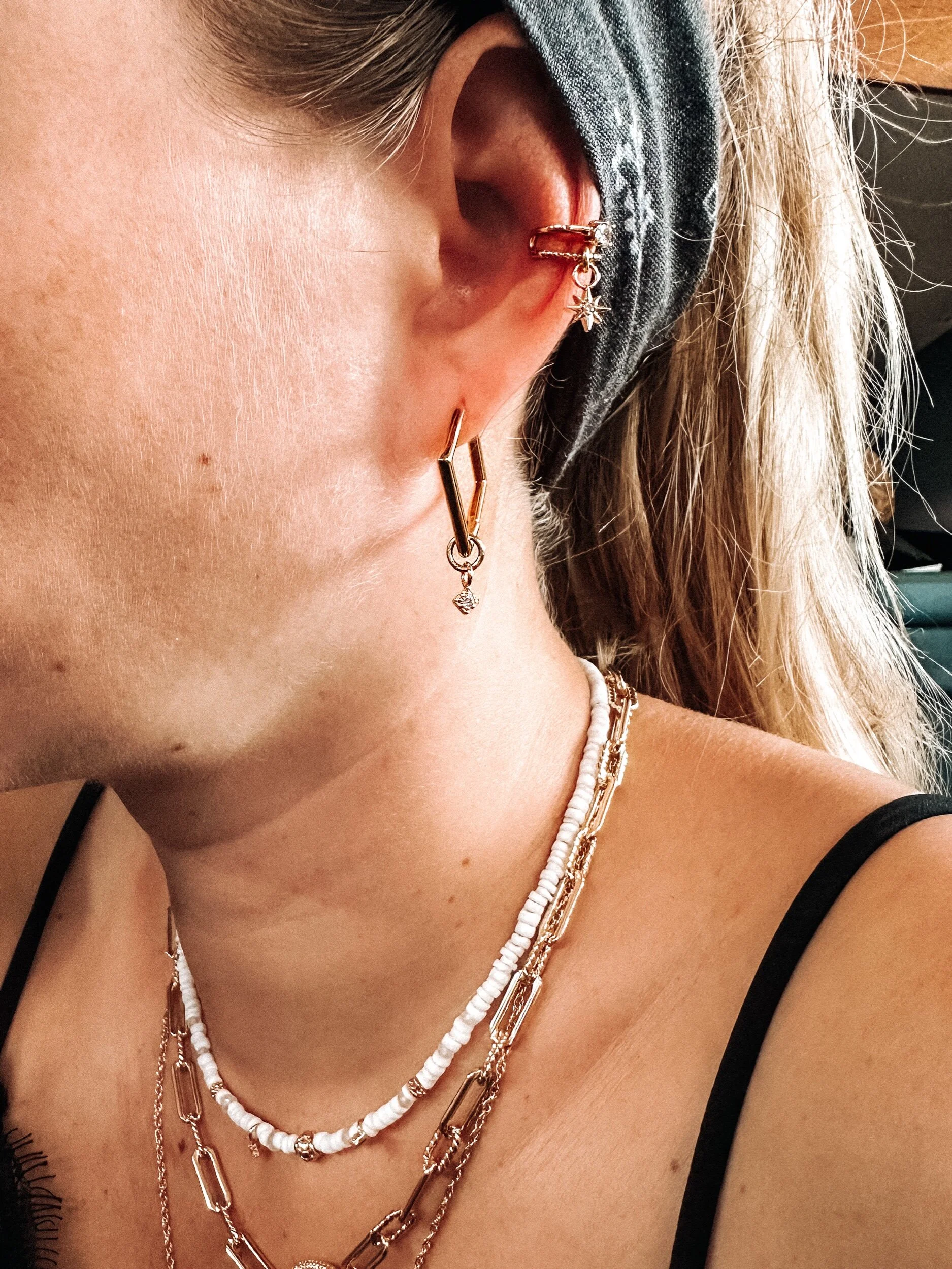 Boucles d'Oreilles Seven Stars Falls Plaqué Or Look