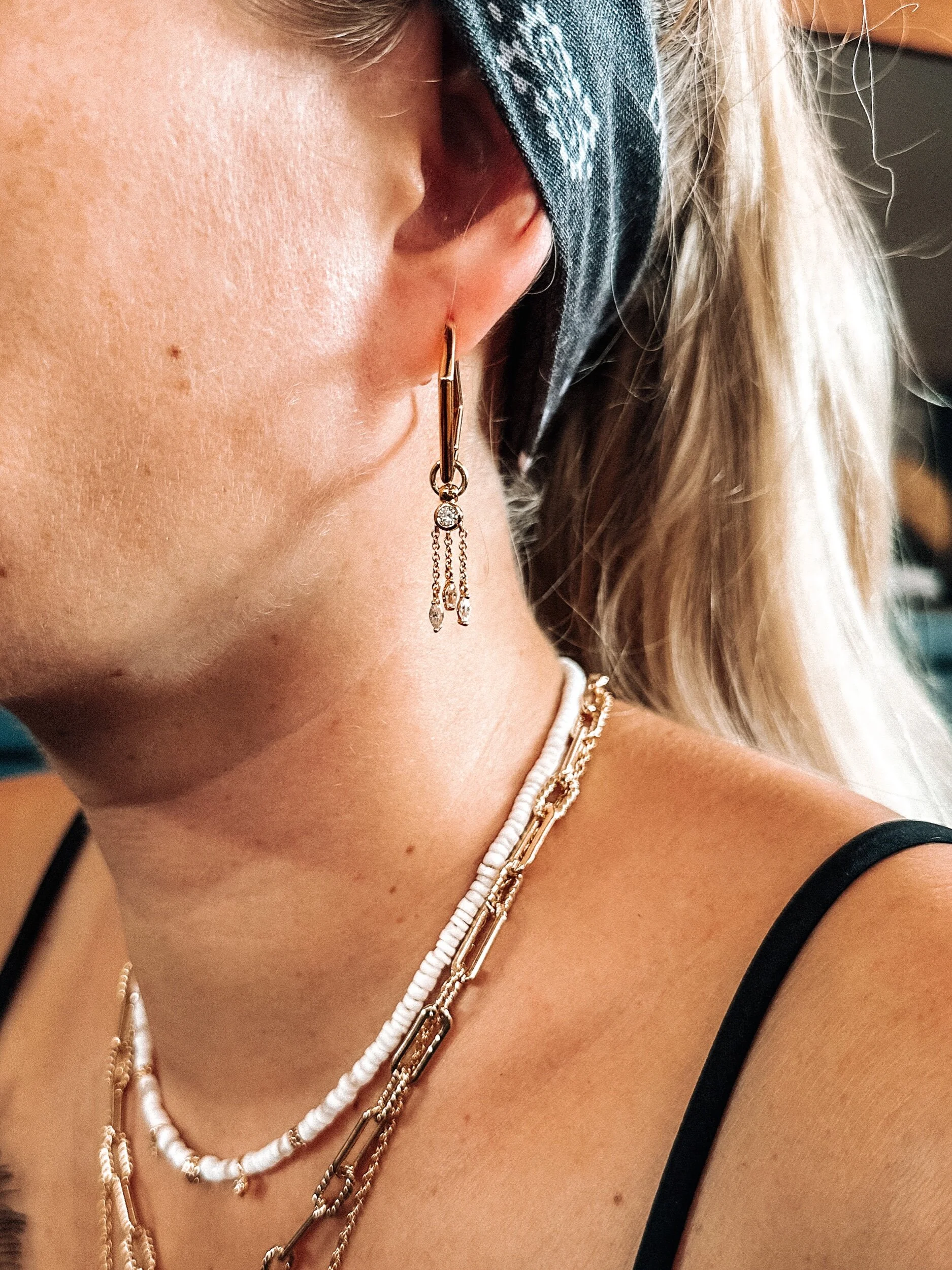 Boucles d'Oreilles Seven Stars Falls Plaqué Or Portées