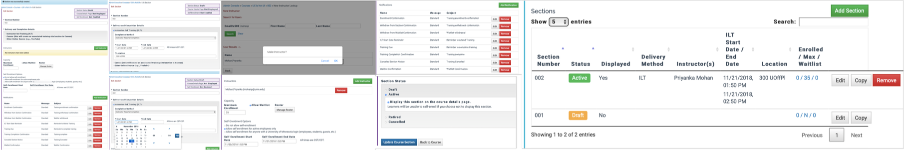 Training course section creation user flow for training hub