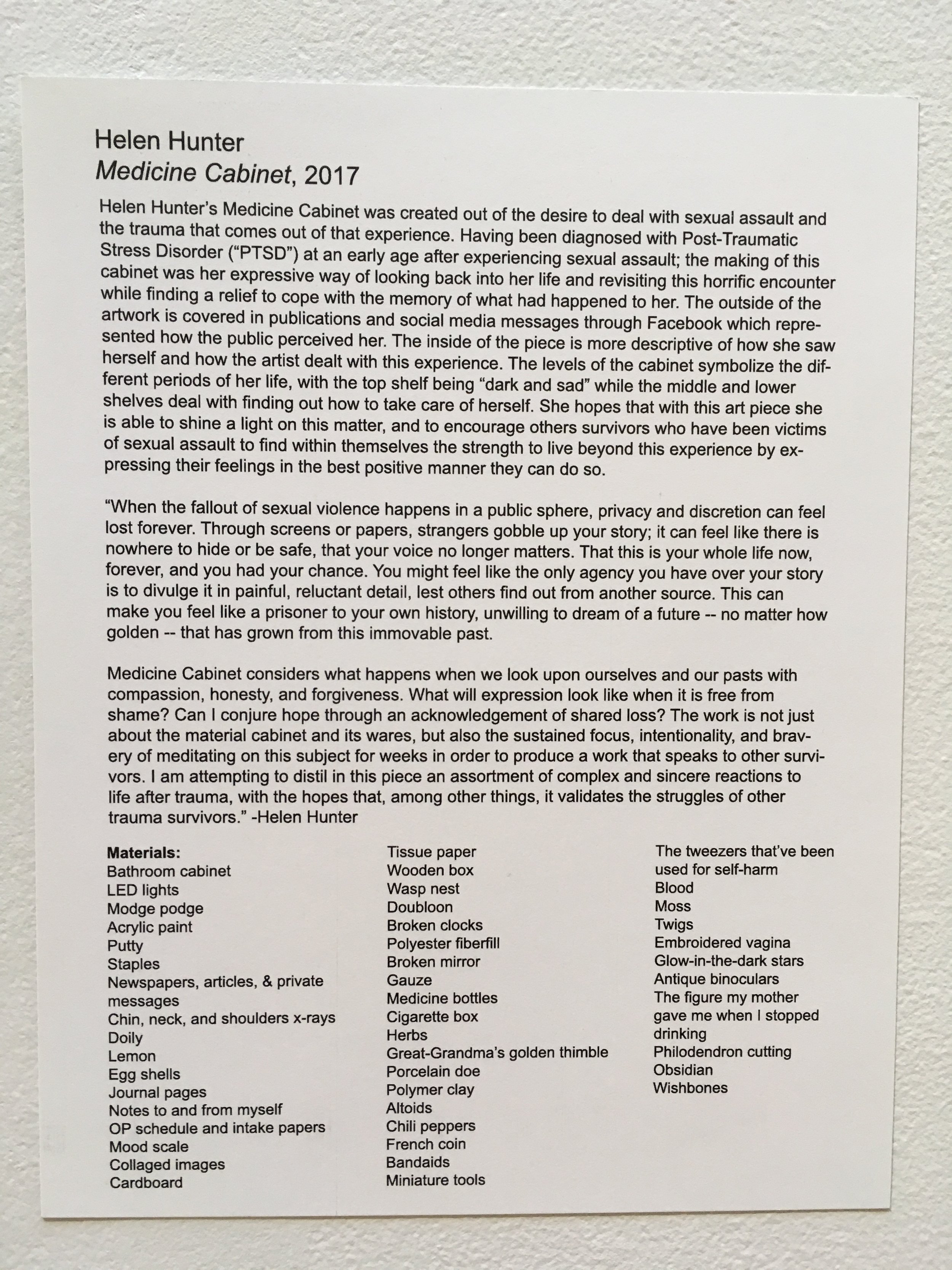 Medicine Cabinet 2017 Helen Hunter Art