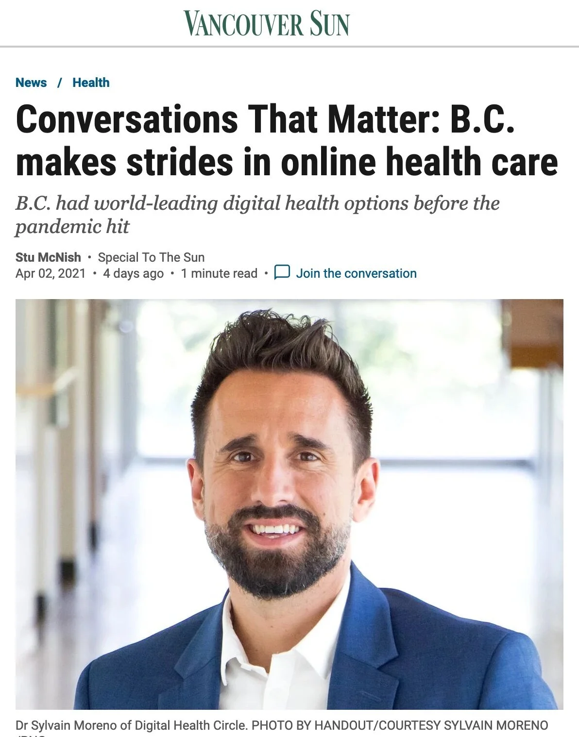 Vancouver Sun - Conversations that Matter: B.C. makes strides in online health care
