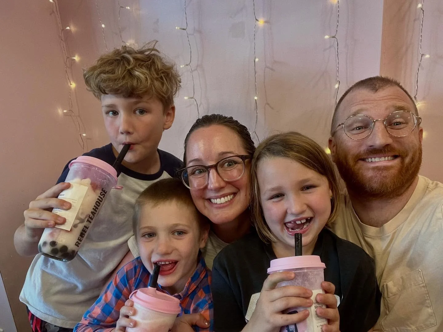Hi everyone! This is me with my family. ❤️ One of our favorite things to do together is get Boba tea. I always get taro with boba&mdash;yuummm! It&rsquo;s been my go-to order since college in Seattle where I was first introduced to boba (and my husba