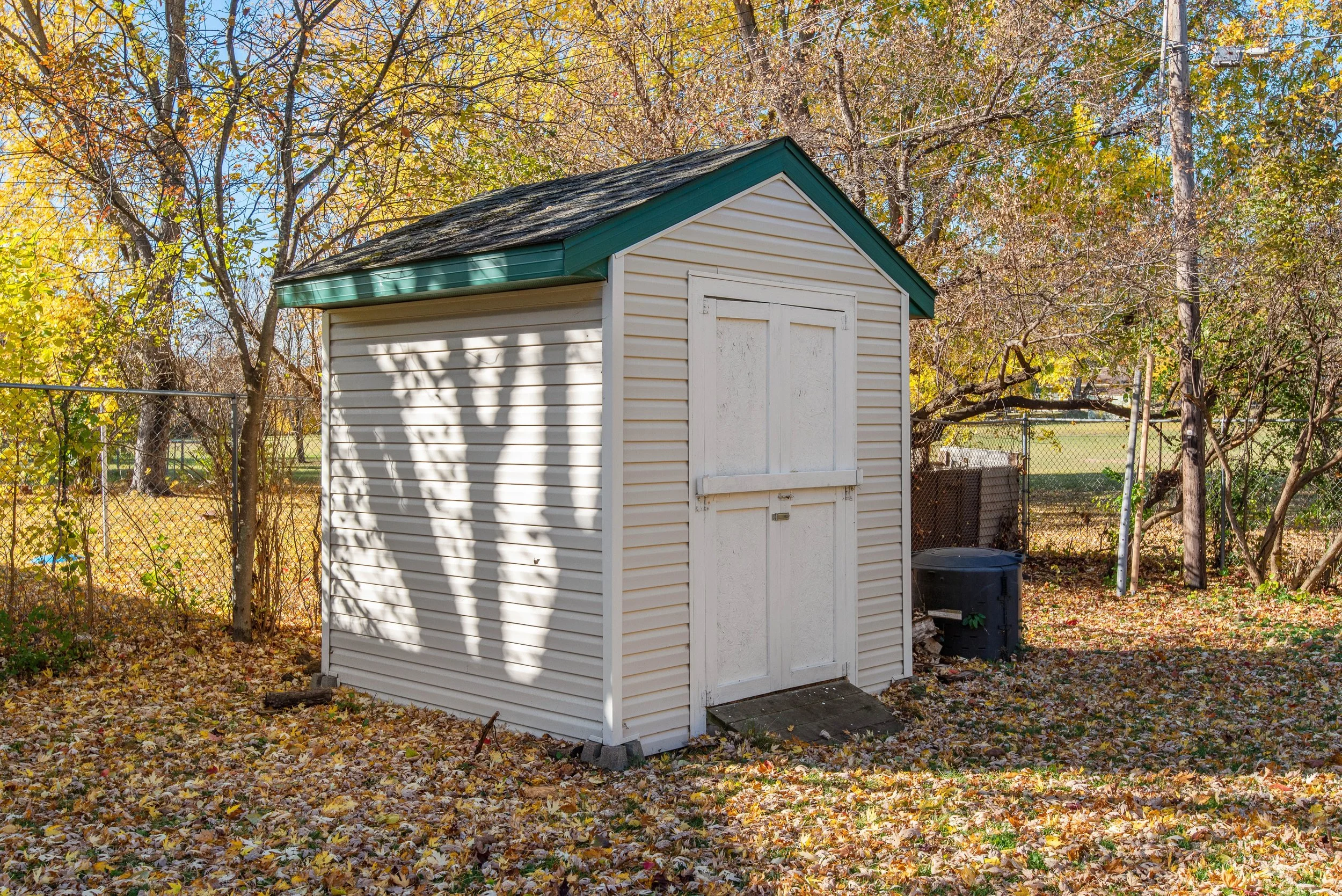 Organized backyard storage shed with extra space available to quickly secure tools, seasonal décor, and outdoor essentials before a storm arrives.