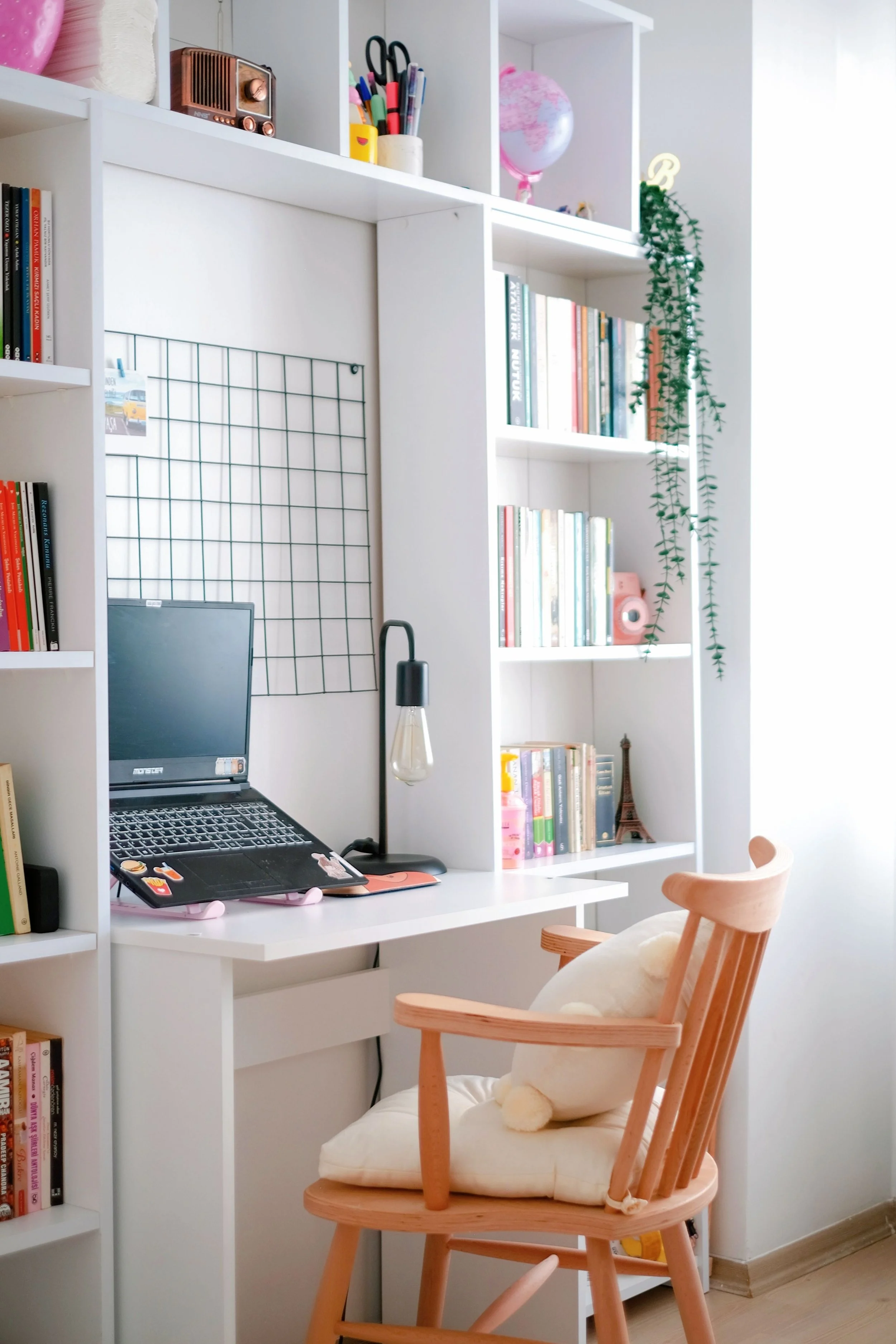 Bright, organized home office with personalized storage for a busy lifestyle.