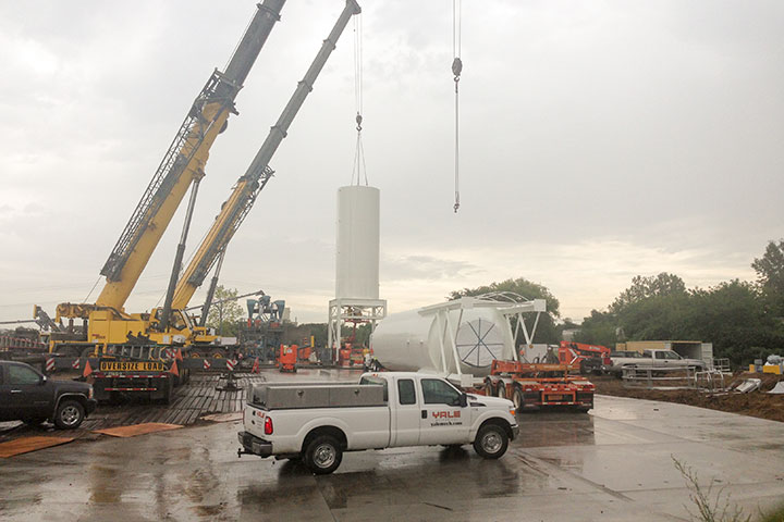  In this stage Yale is lifting and erecting the silos on the engineered foundations. One silo will be used to surge store the roofing granules for drive under truck loadout. The other is for calcium carbonate. 