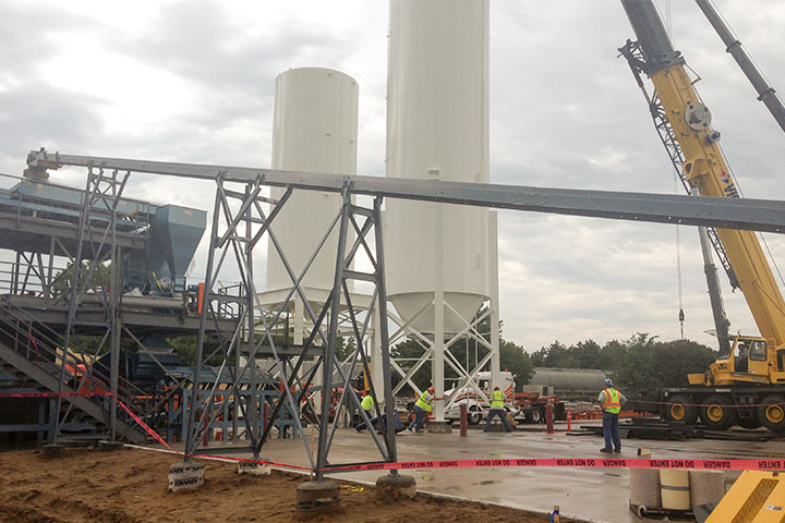  Granules silo which will mechanically be filled by a horizontal belt conveyors and an elevating bucket conveyor. The calcium carbonate silo will be filled via a vacuum type pneumatic blower system which utilizes pipes to convey the material to a fil