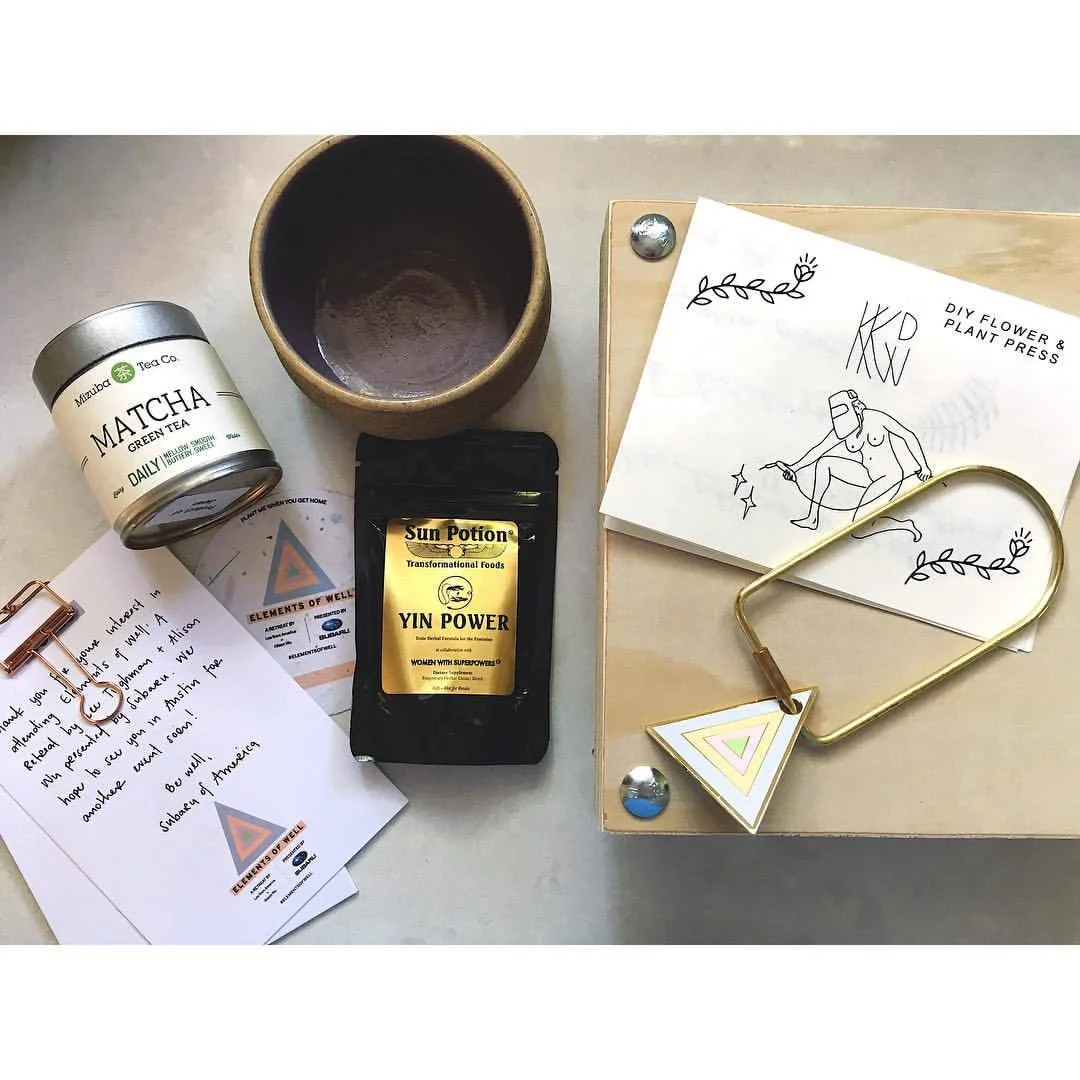 I am giddy opening this BEAUTIFUL mail from @leefromamerica @alison__wu & @subaru_usa for their Elements of Well retreat that unfortunately got cancelled due to Harvey recently! It goes without saying I was dying to go & amazed to even be invited, so this sweet little goodie bag makes my heart swell like crazy! I especially can’t wait to try this @mizubateaco matcha + @sunpotion Yin Power as a combo. Best housewarming present ever. ๐๐