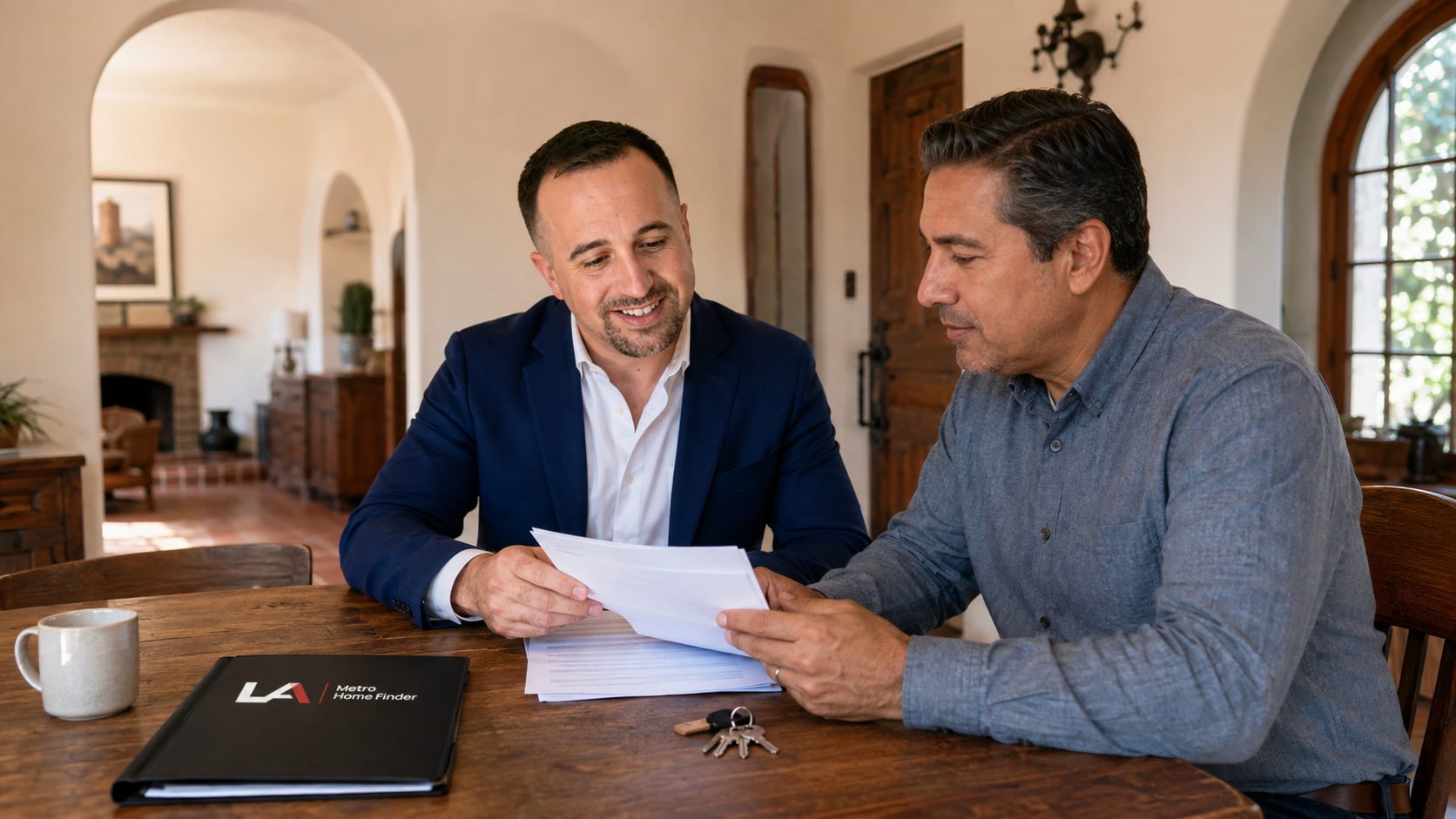 Illustrative Los Angeles probate sale consultation with Justin Borges and LA Metro Home Finder branding.