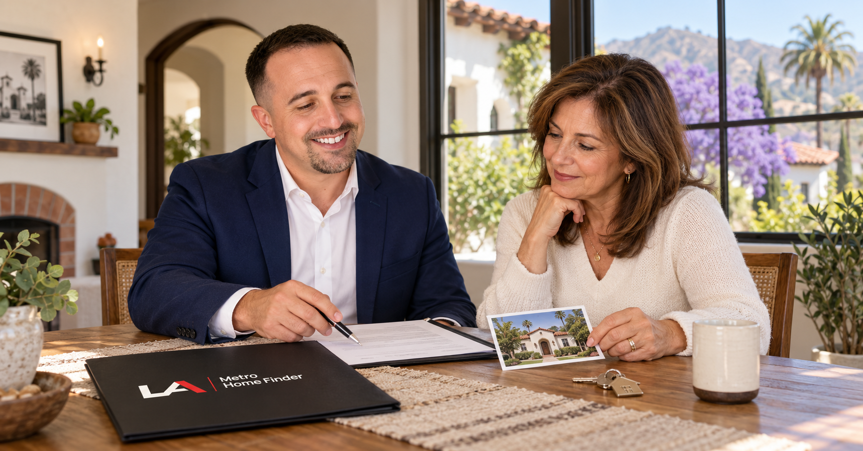 Justin Borges reviewing a Los Angeles trust-sale property file with a trustee