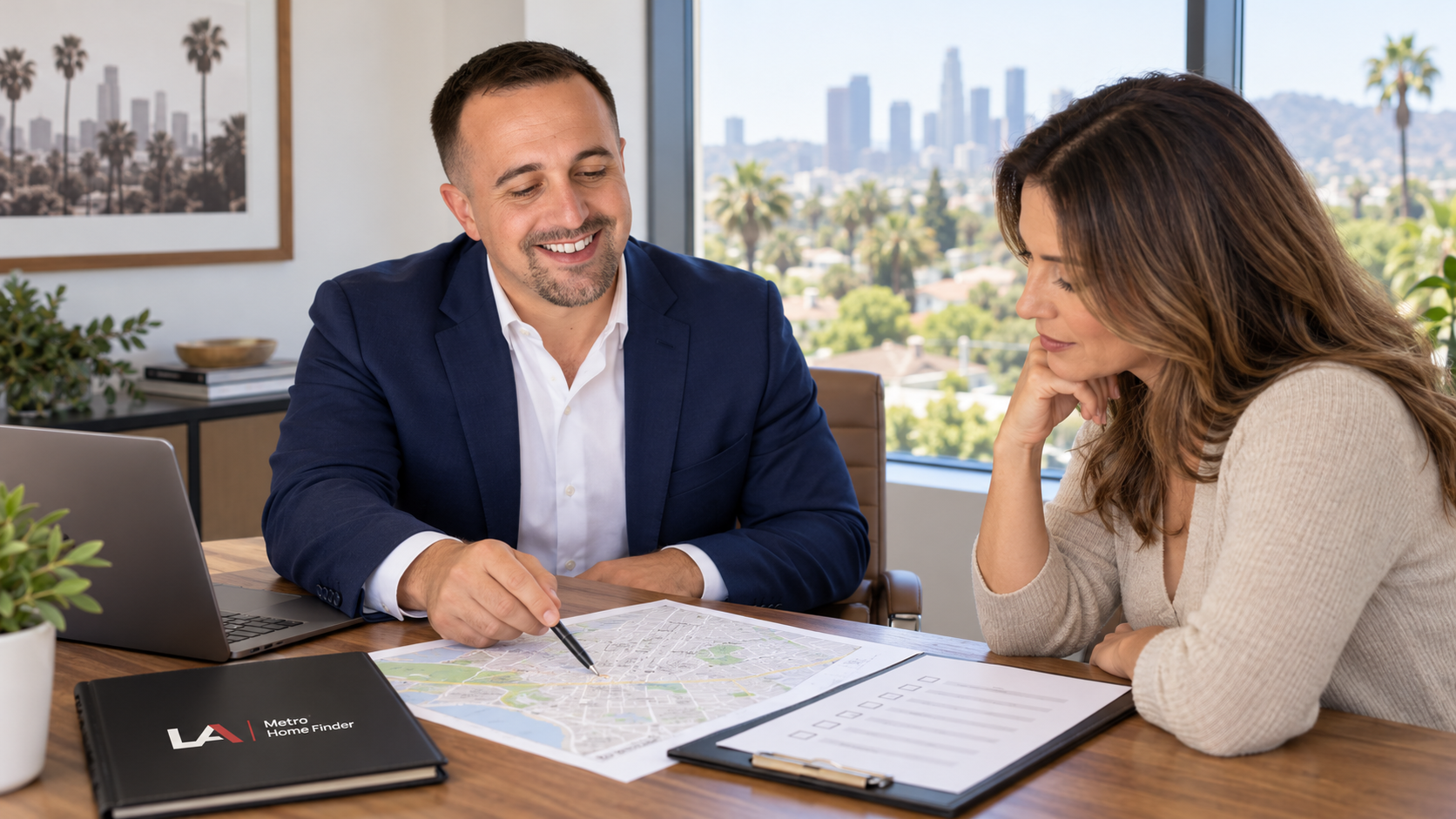 Justin Borges helps a California probate buyer review a property map and due-diligence checklist before a public listing