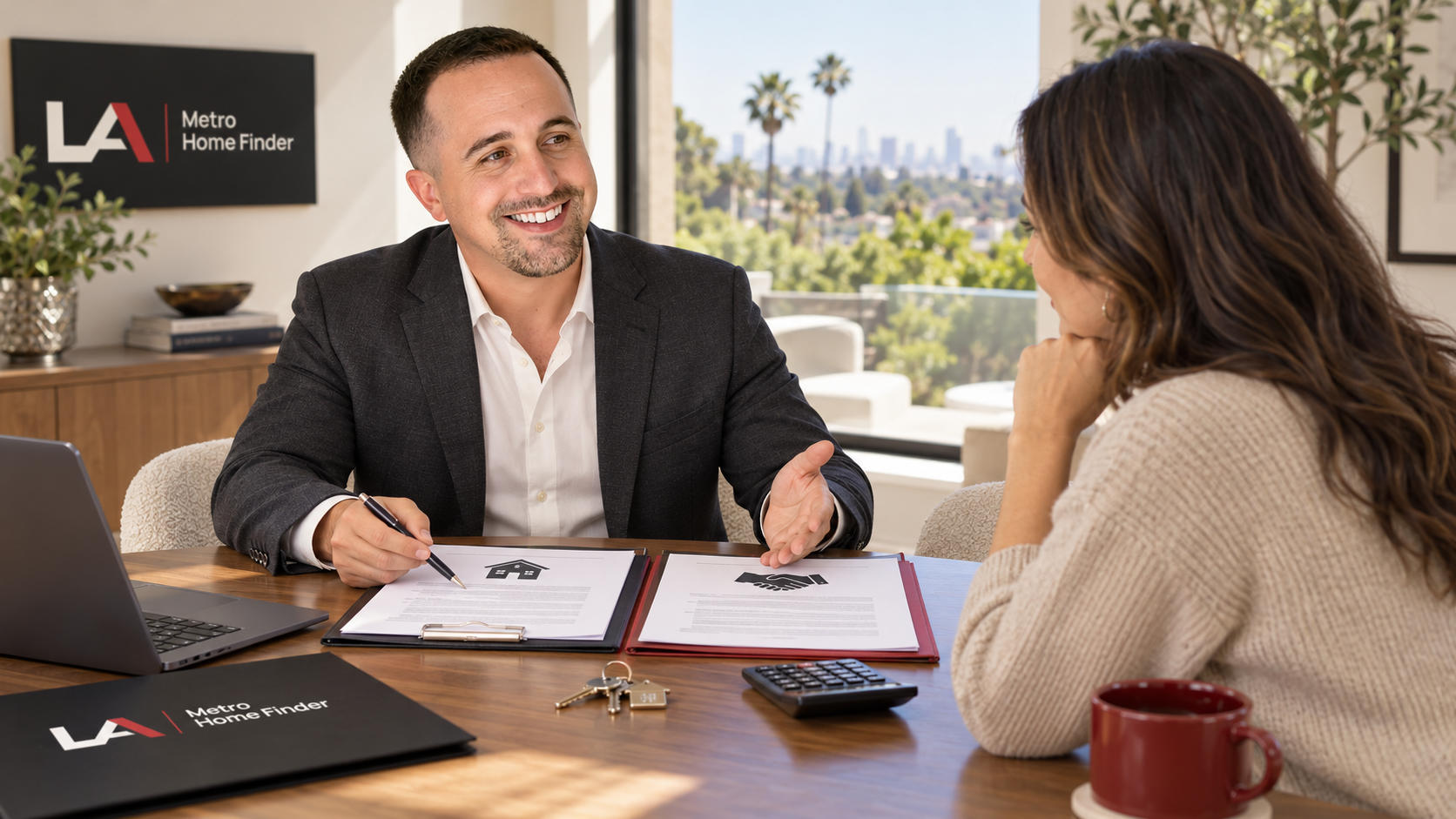 Justin Borges helping a Los Angeles homeowner compare seller financing with a conventional buyer