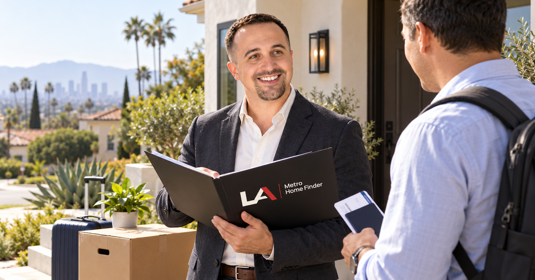 Justin Borges helping a Los Angeles homeowner plan a sale for a federal job transfer