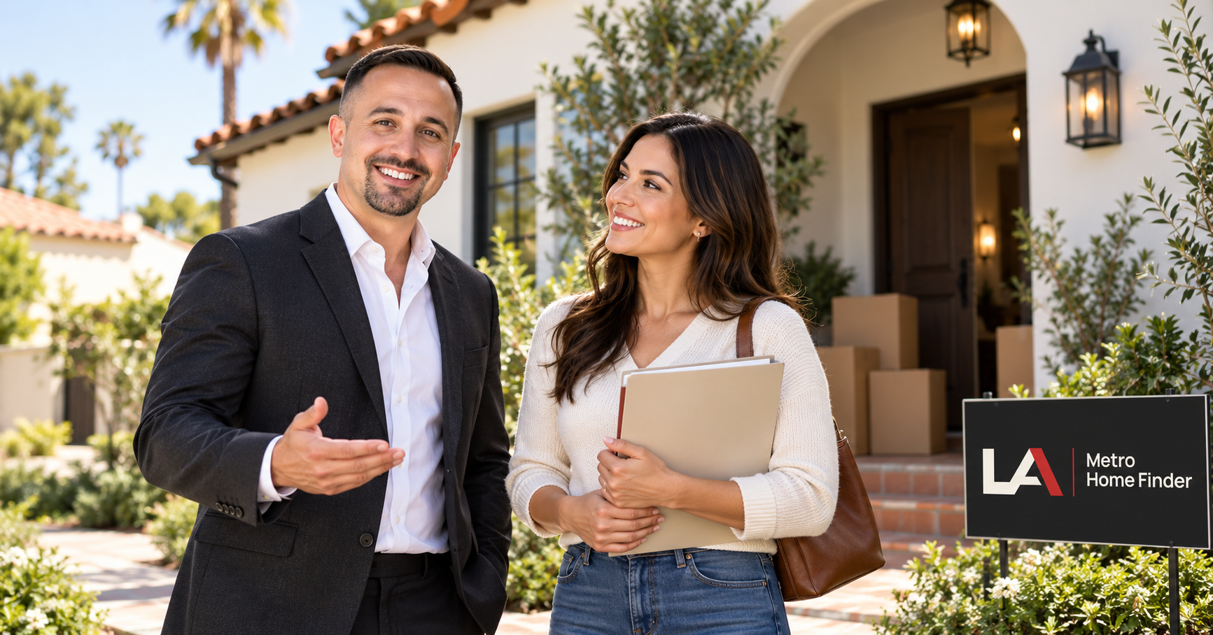 Justin Borges discussing a Los Angeles home sale with an illustrative federal employee awaiting transfer orders