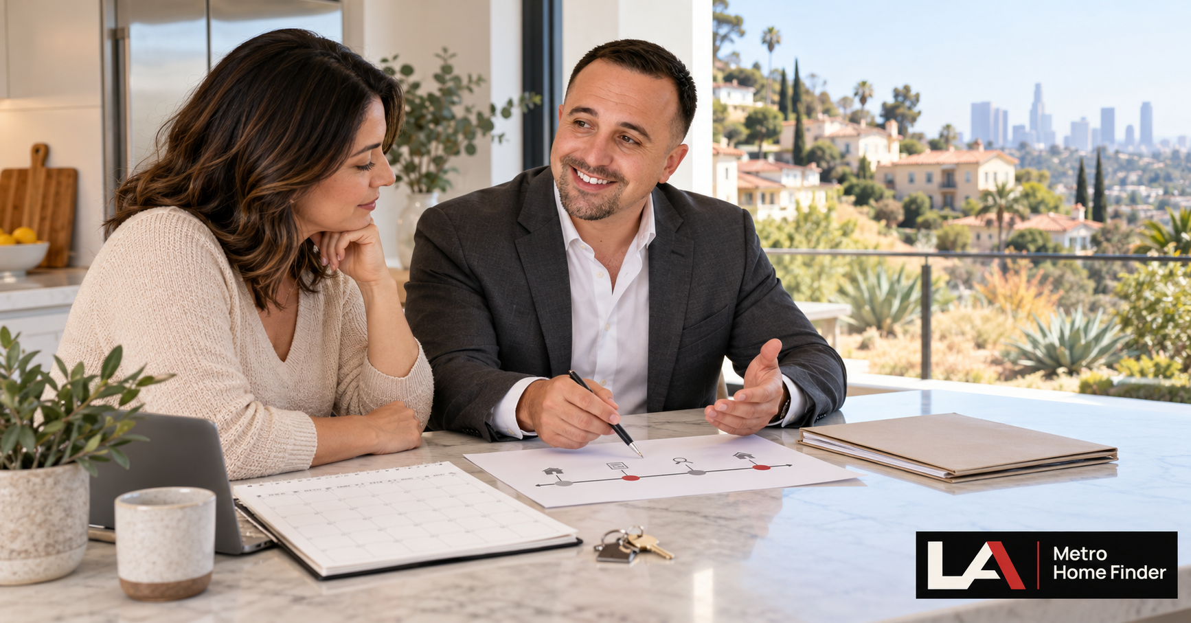 Justin Borges reviewing a federal transfer home-sale deadline with a Los Angeles homeowner