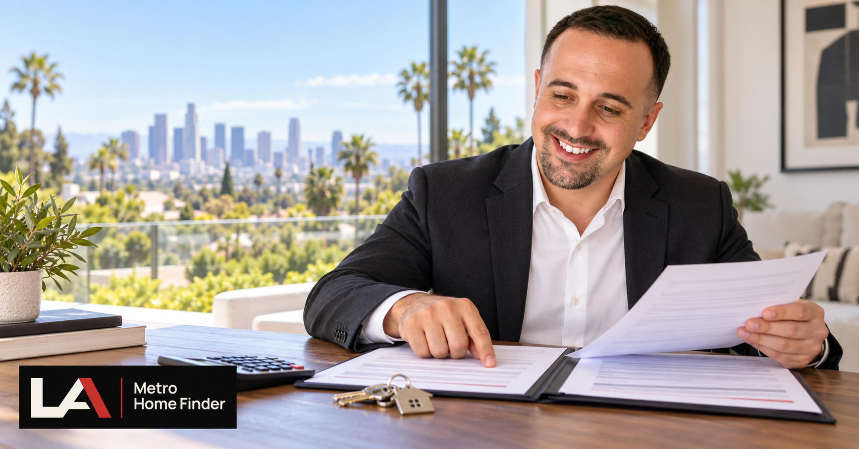 Justin Borges reviewing a Los Angeles home-sale settlement statement and closing costs