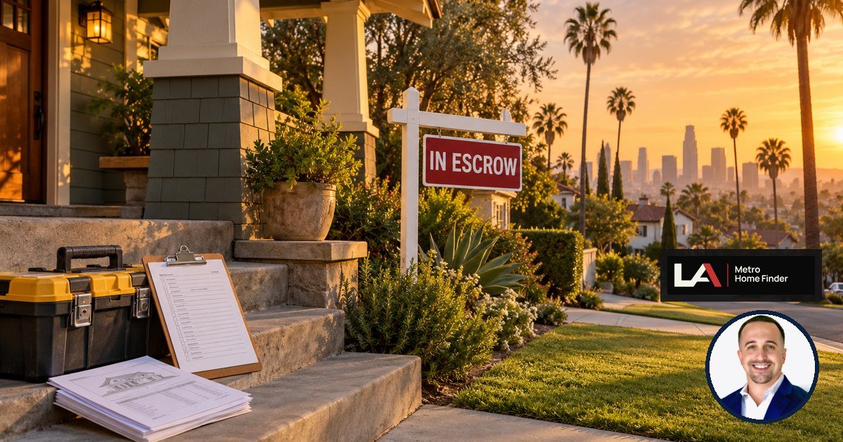 Inspection report and tools in a Los Angeles Spanish-style living room
