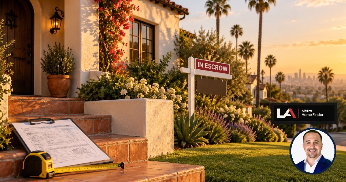 Appraiser measuring a mid-century Los Angeles home