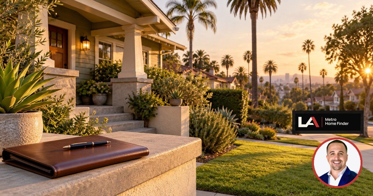 Portfolio and pen on a wall outside a Los Angeles craftsman home