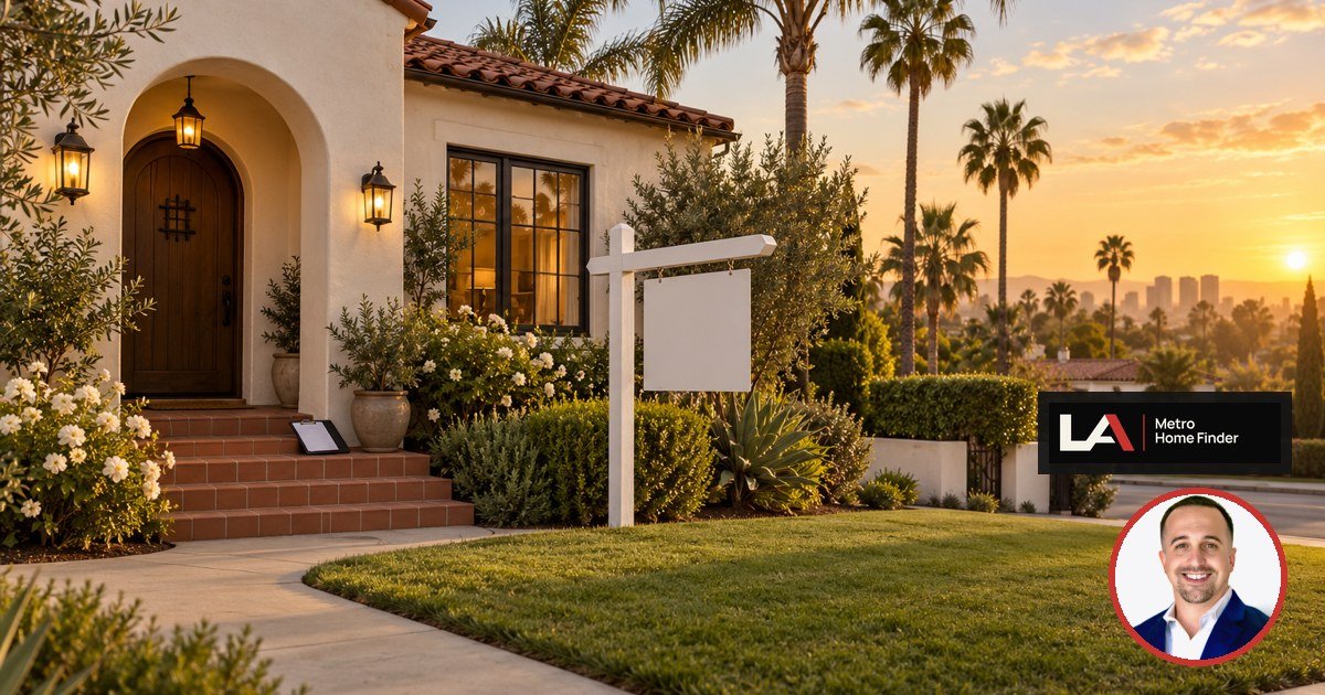 Blank sale sign and clipboard outside a Los Angeles home