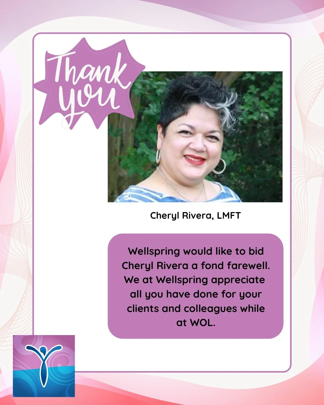 Thank you Cheryl for being apart of Wellspring for the last 6 years! 

#counselor #counseling #therapy #wellspringoflifesa