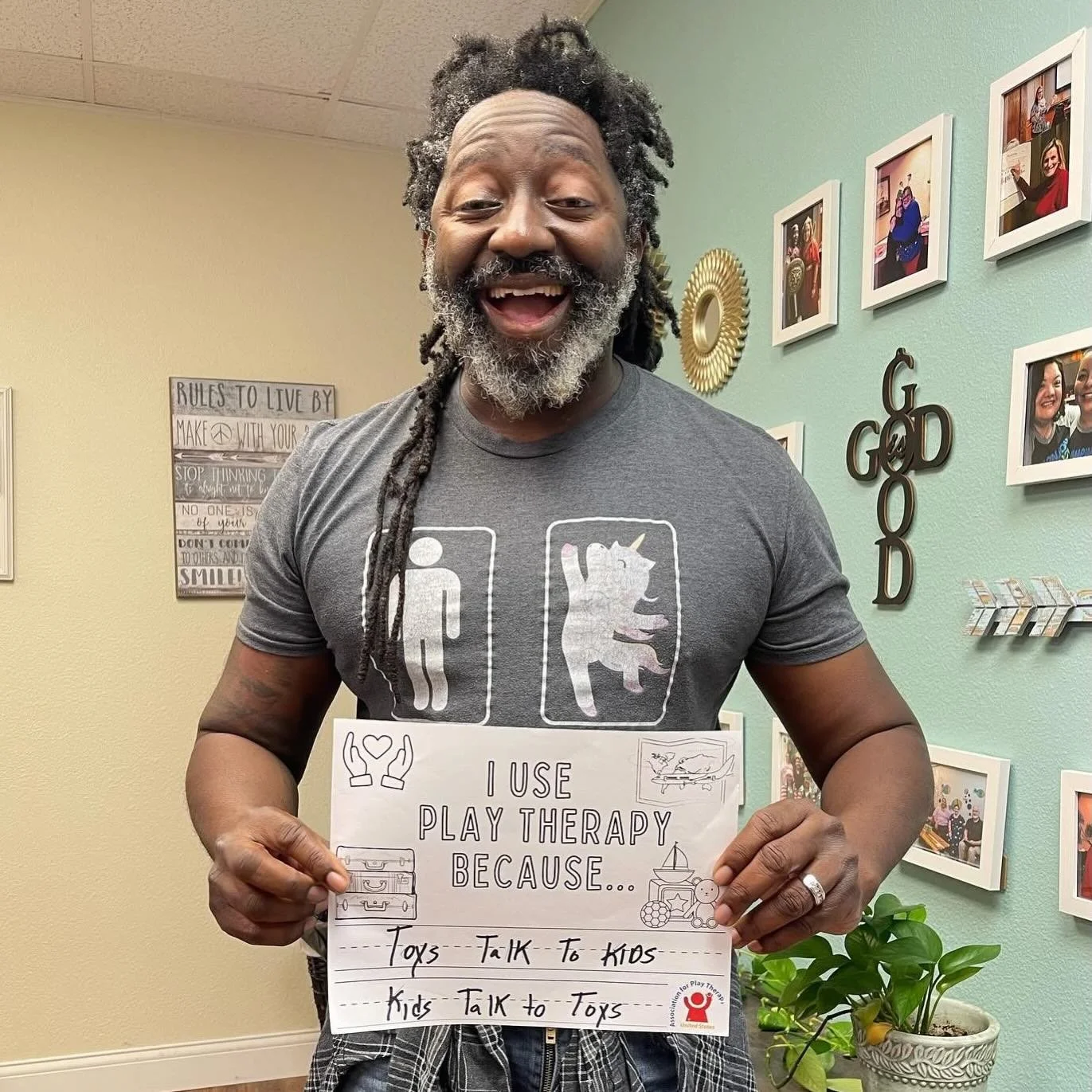 JD uses play therapy because toys talk to kids and kids talk to toys! #PlayTherapyWeek2026