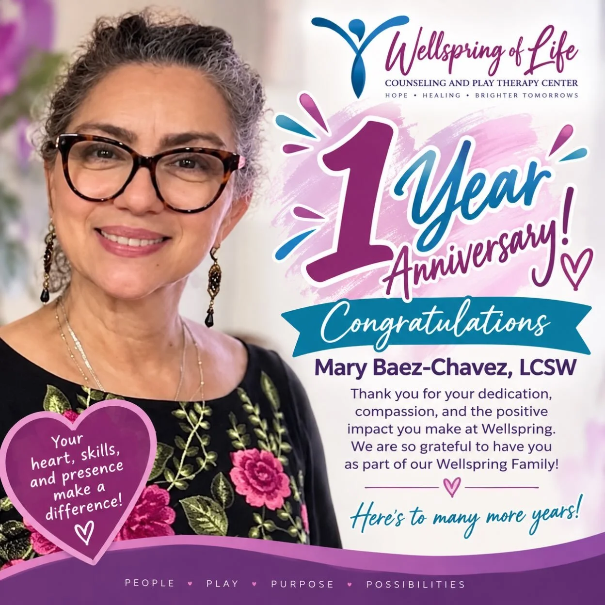 Thankful and blessed to have Mary Baez-Chavez, LCSW on our team!